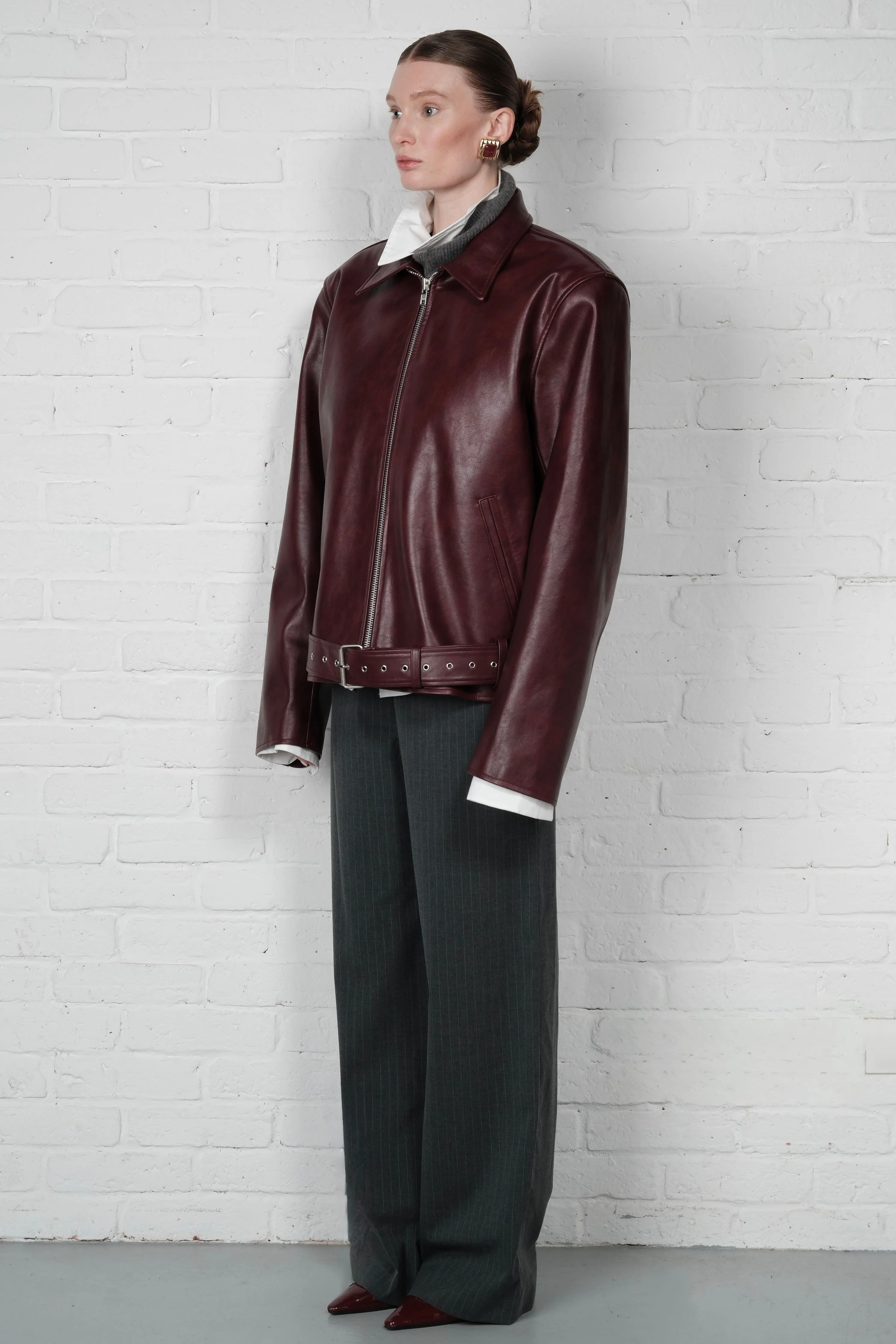 Boxy belted leather jacket - Image 3