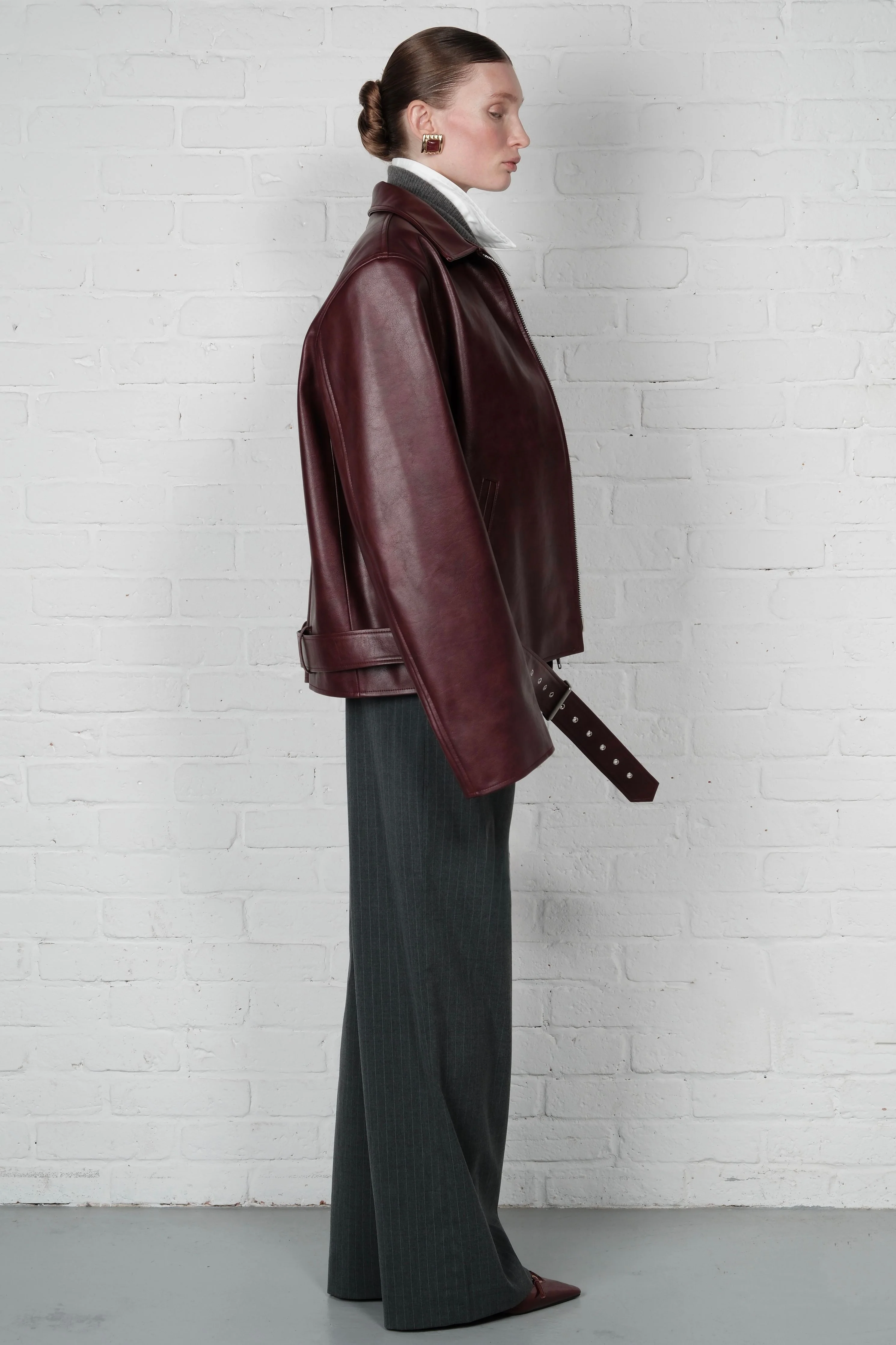 Boxy belted leather jacket - Image 4