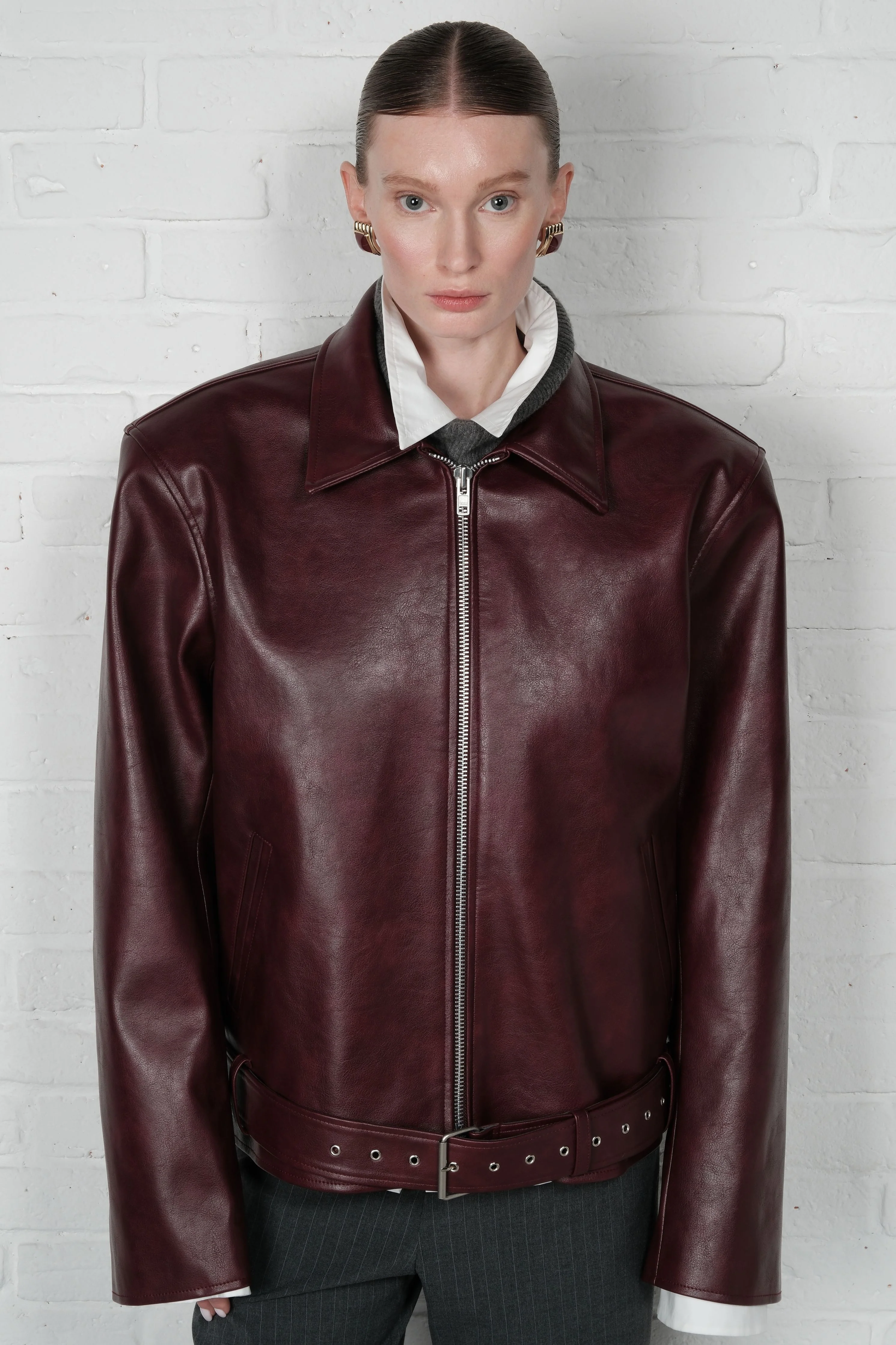 Boxy belted leather jacket - Image 5