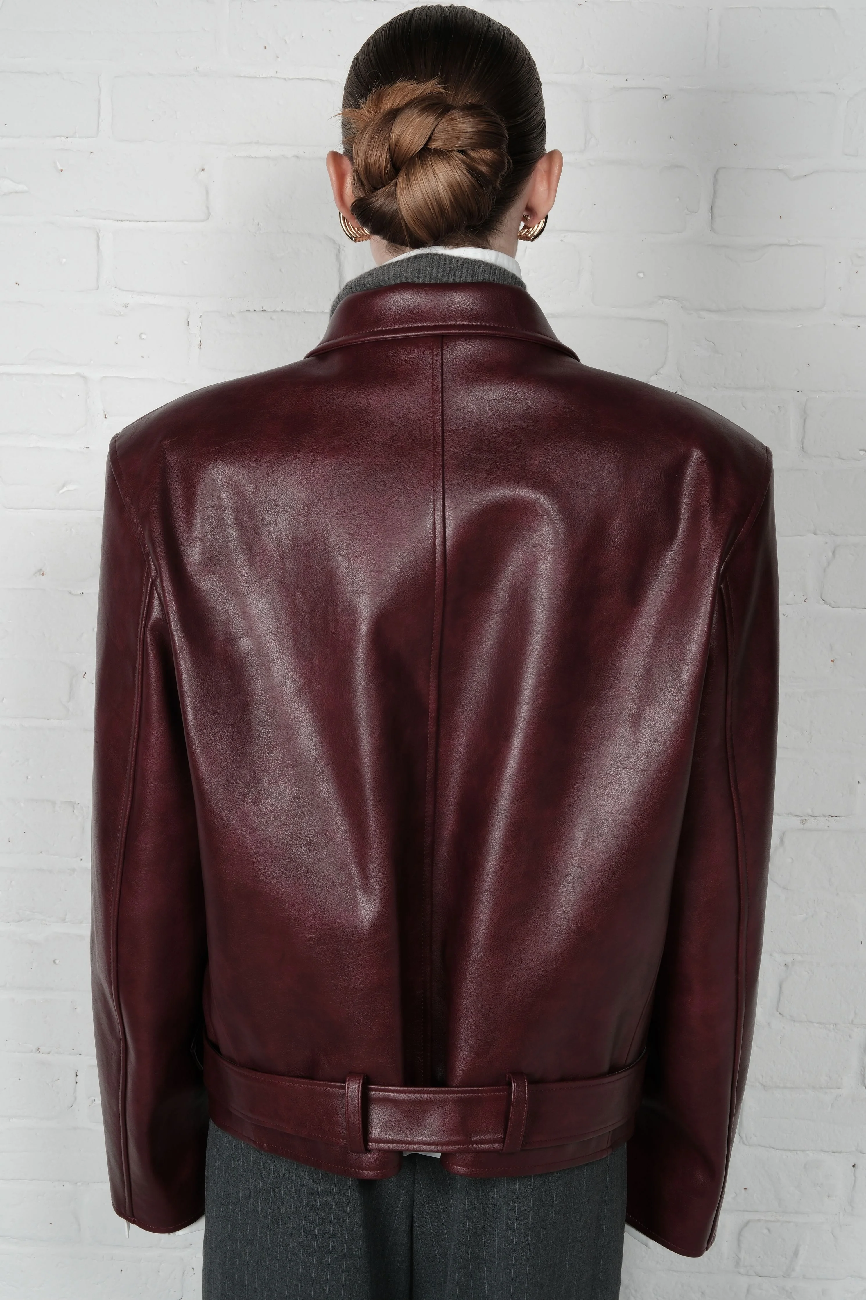 Boxy belted leather jacket - Image 6