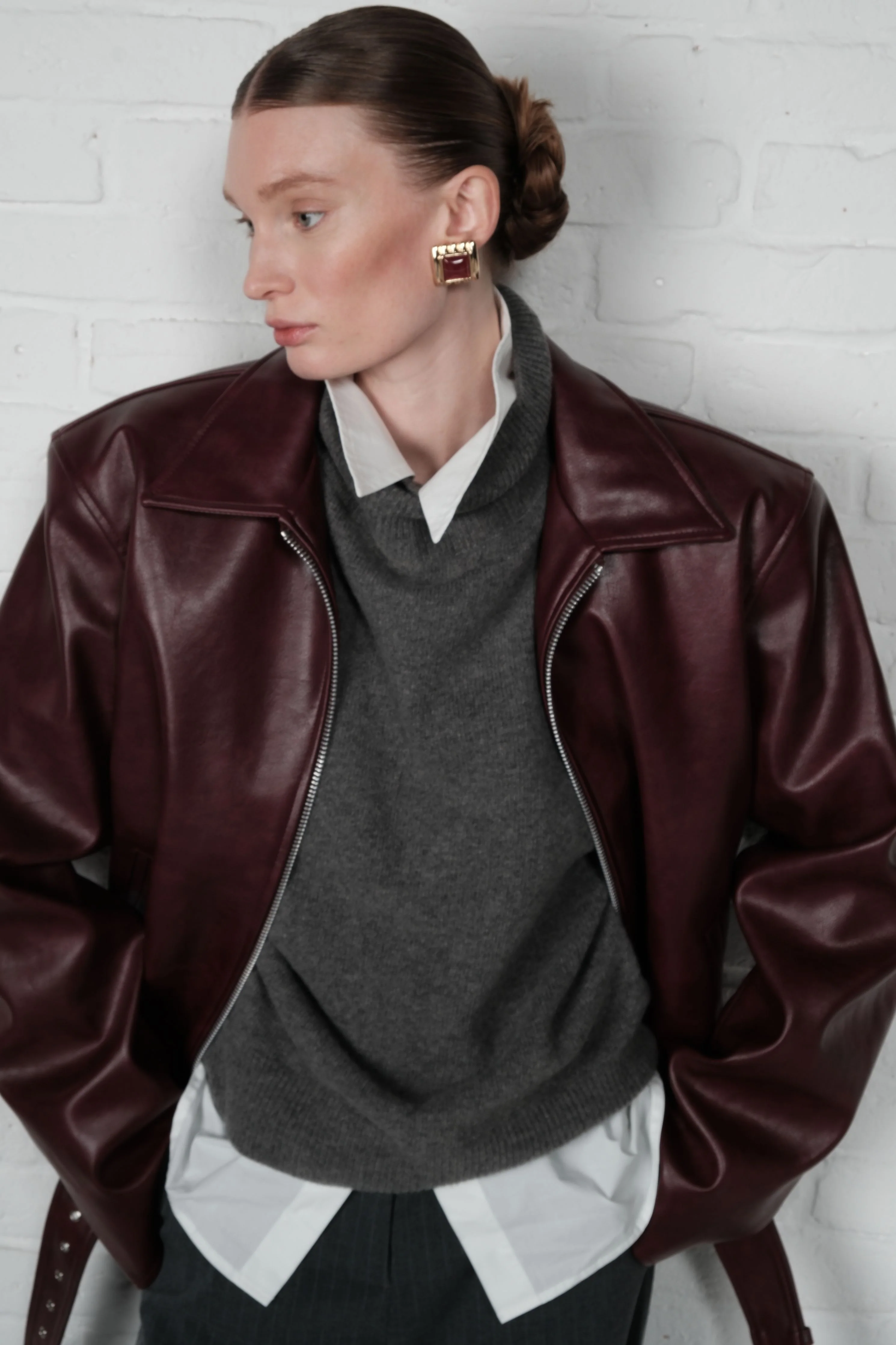 Boxy belted leather jacket - Image 7