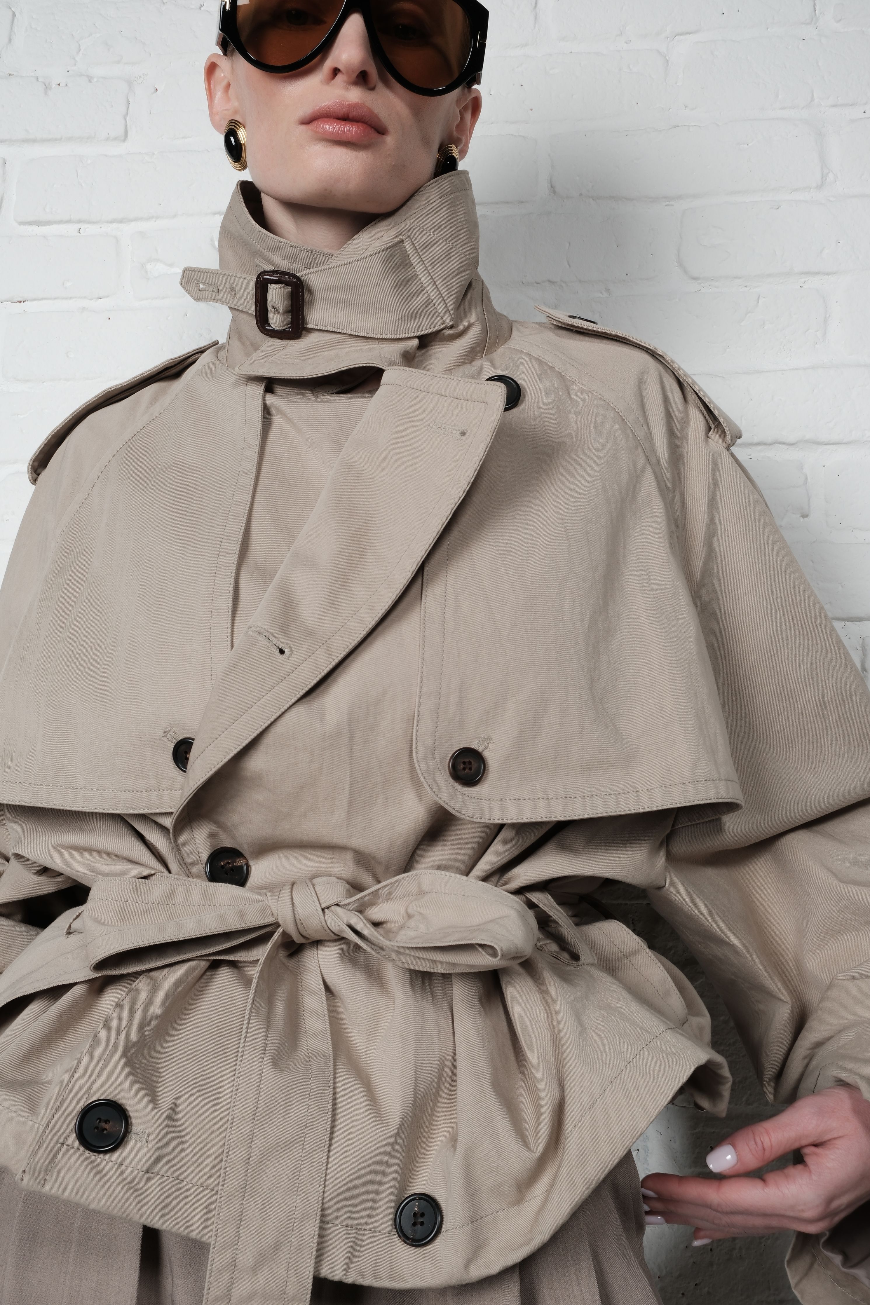 Cropped Trench Coat - Beige - Image 2