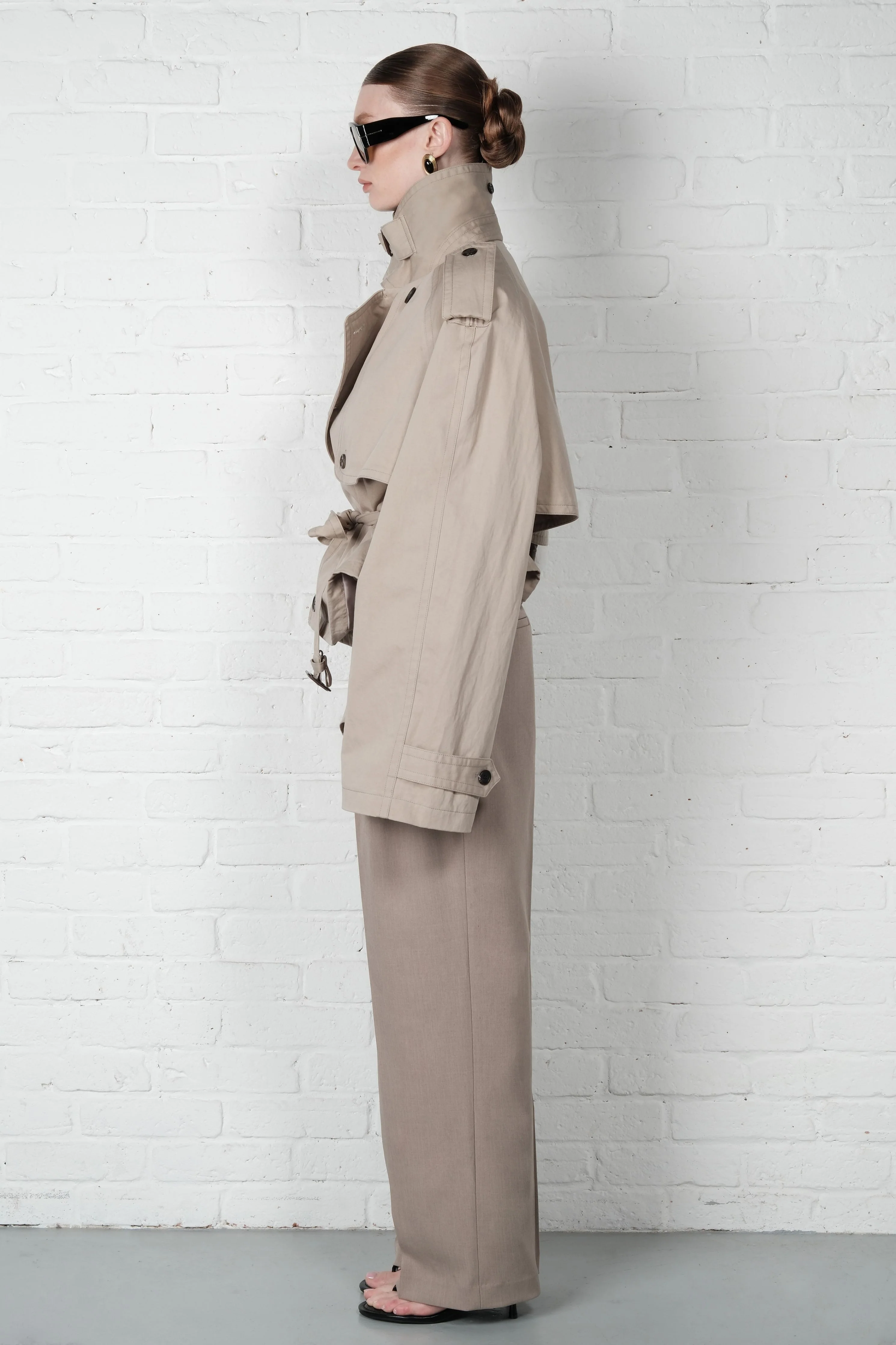 Cropped Trench Coat - Beige - Image 7