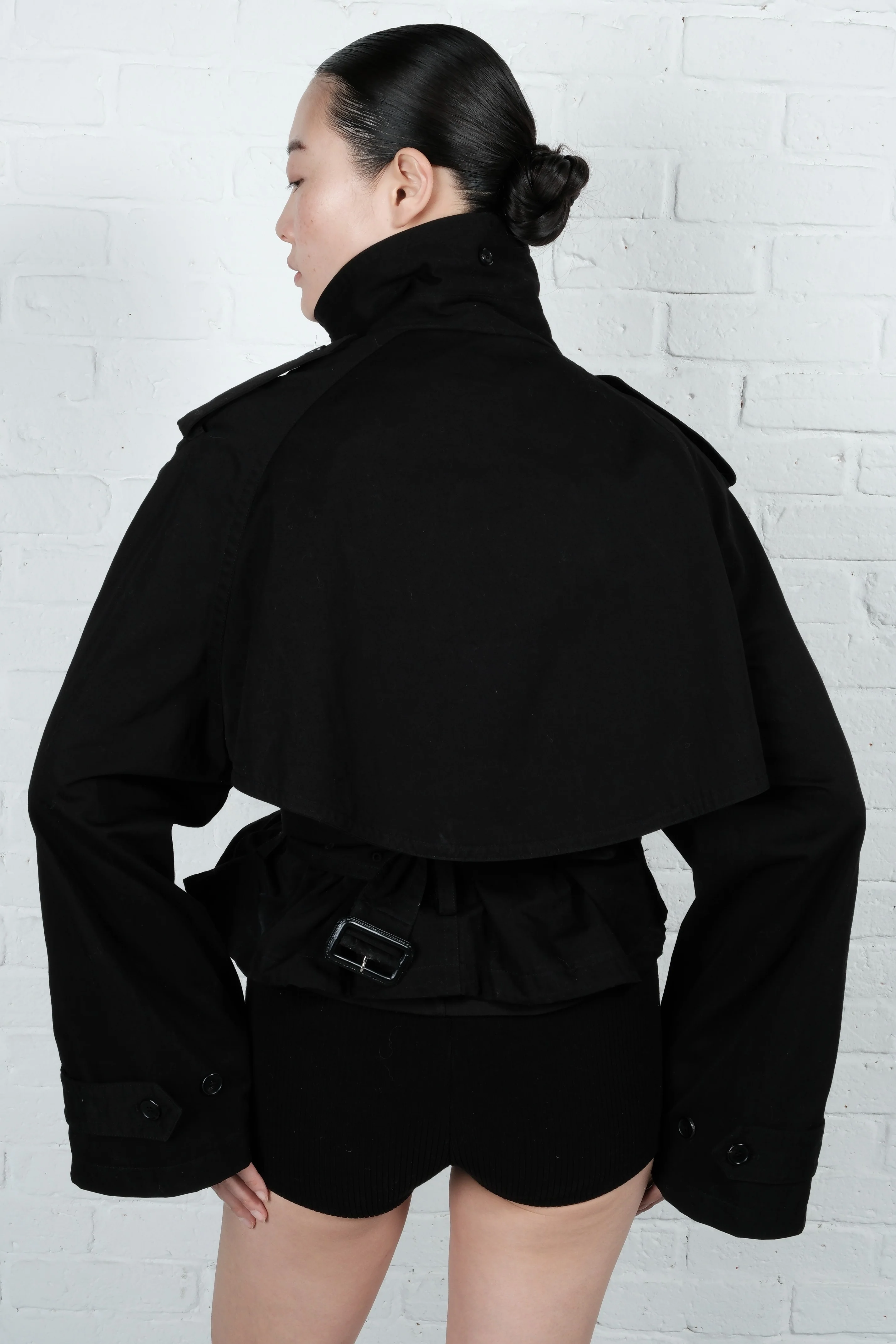 Cropped Trench Coat - Black - Image 2