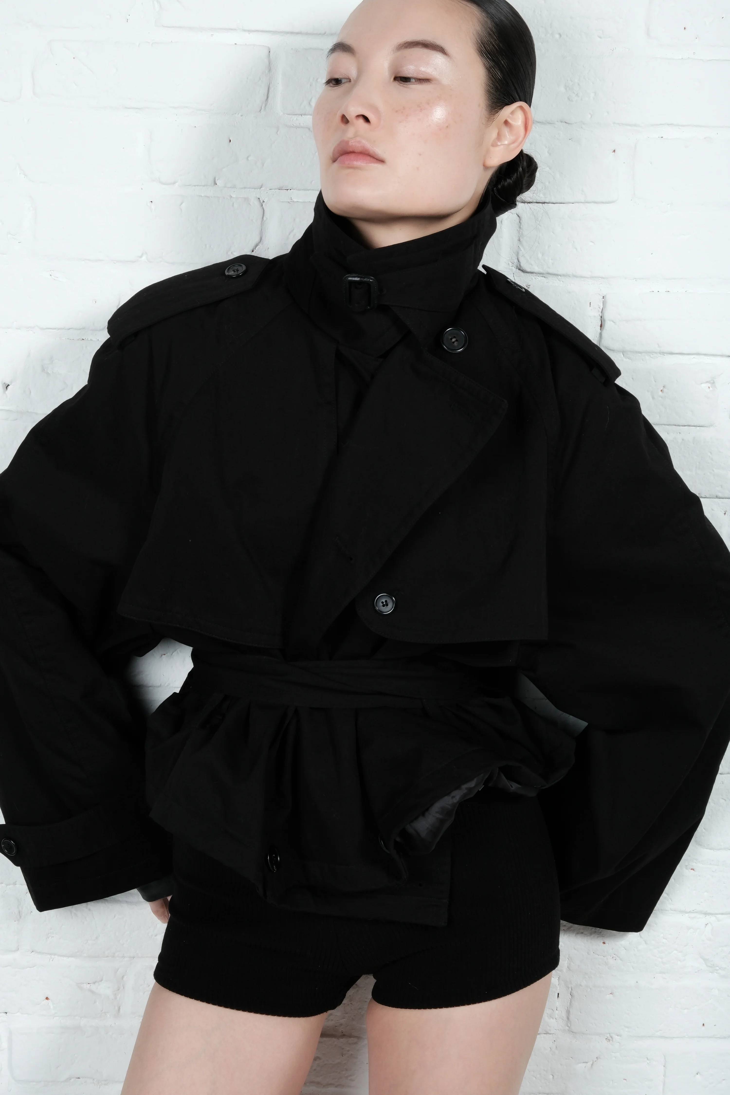 Cropped Trench Coat - Black - Image 3