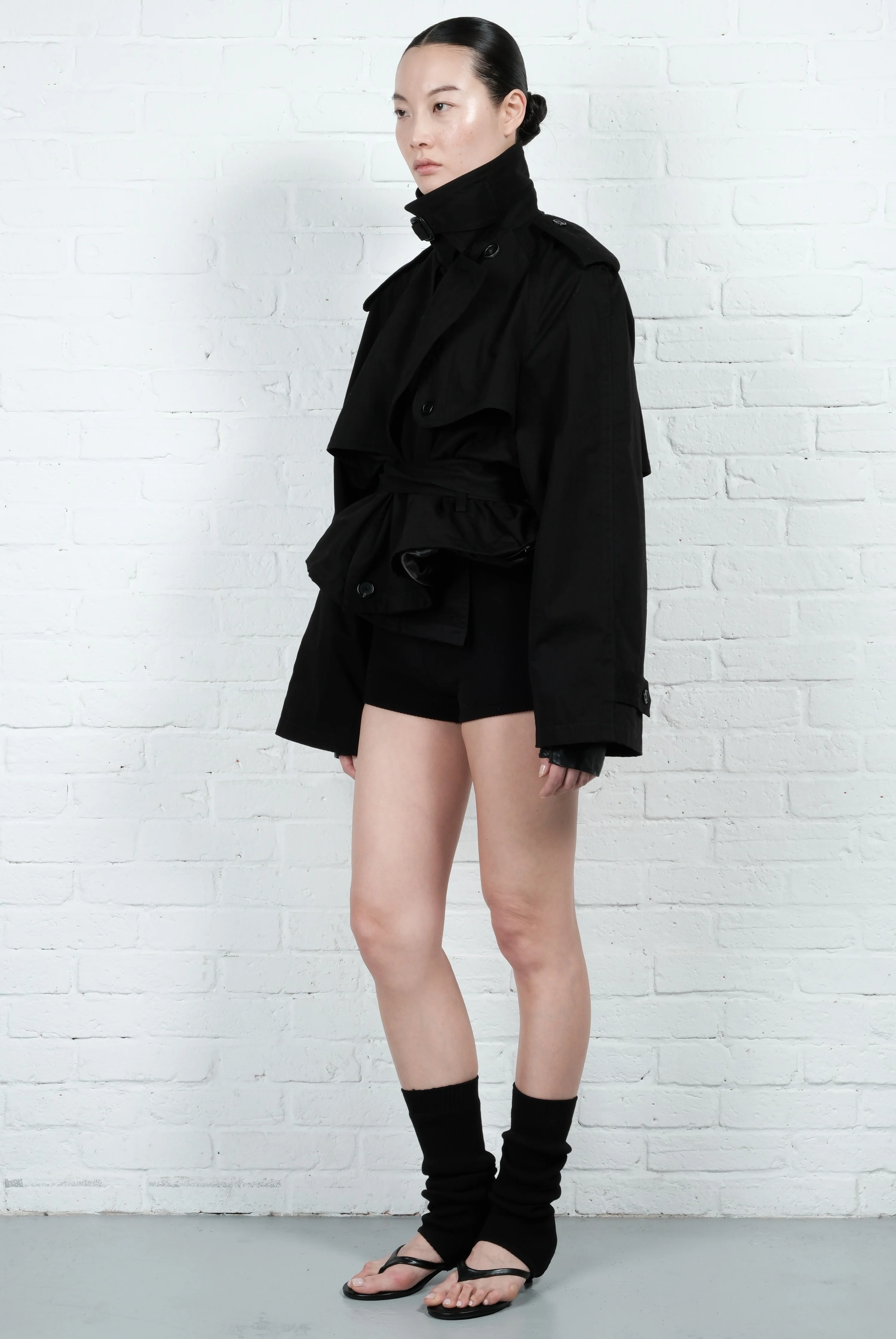Cropped Trench Coat - Black - Image 5