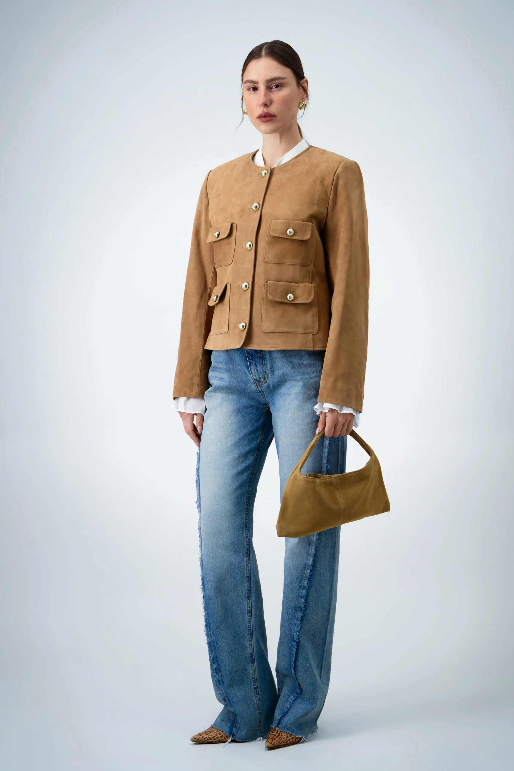 Handle Leather Bag - Beige - Image 3