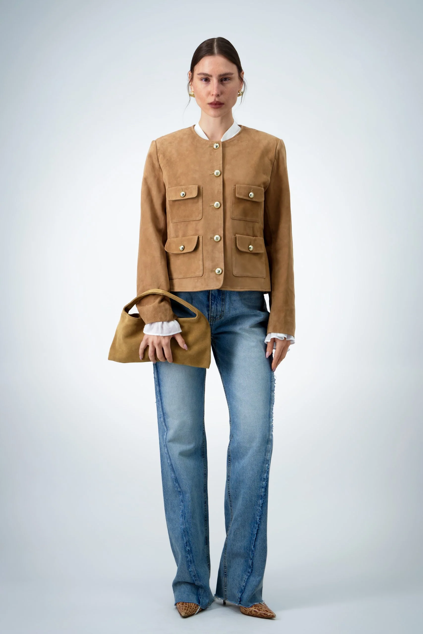 Handle Leather Bag - Beige - Image 4
