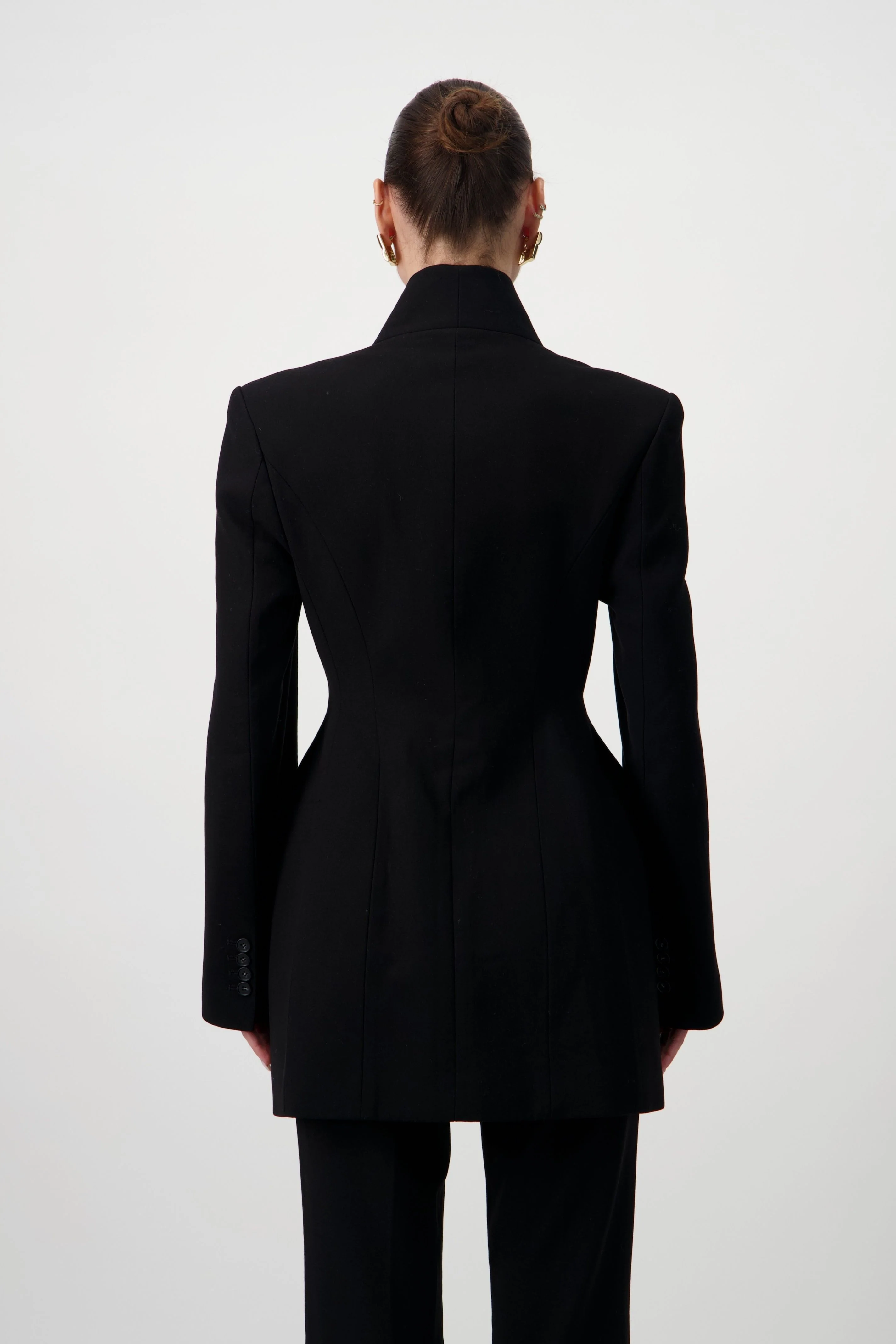 High-Collar Wrap Blazer - Black - Image 5