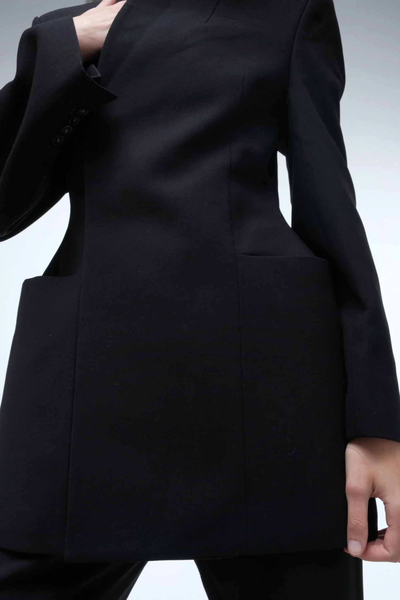 High-Collar Wrap Blazer - Black - Image 7