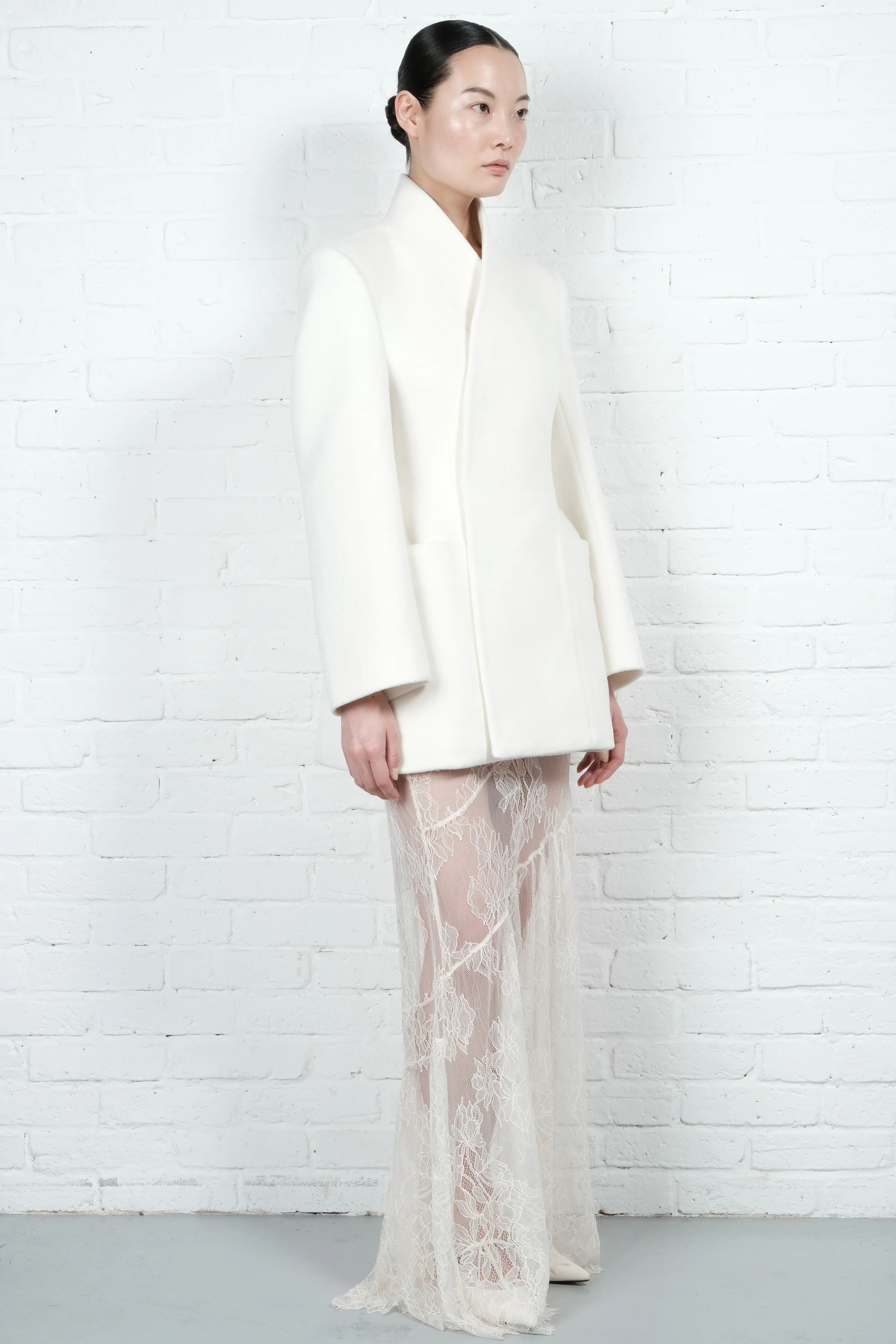 High-Collar Wool Wrap Blazer – Ivory - Image 3