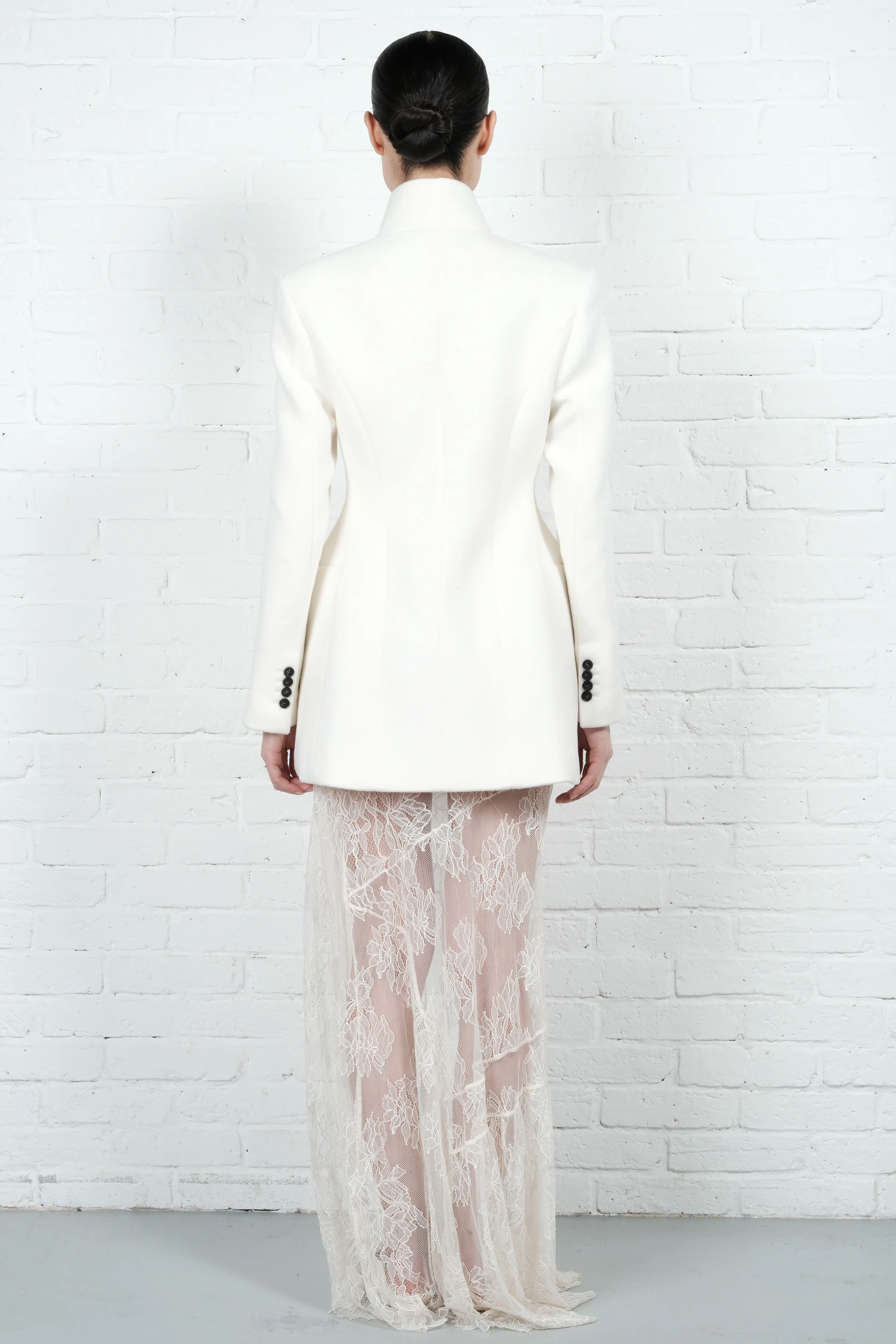 High-Collar Wool Wrap Blazer – Ivory - Image 4