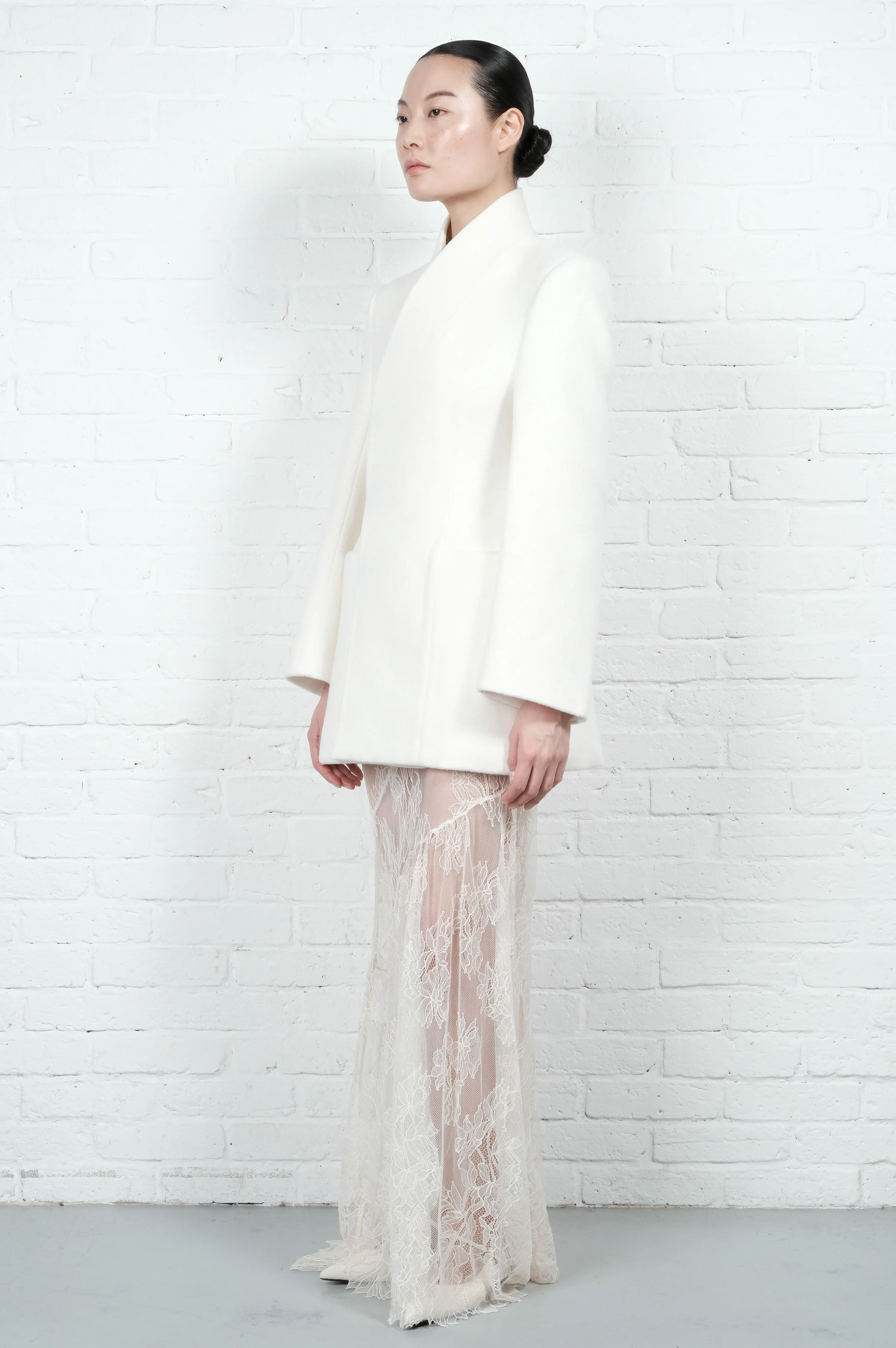 High-Collar Wool Wrap Blazer – Ivory - Image 5