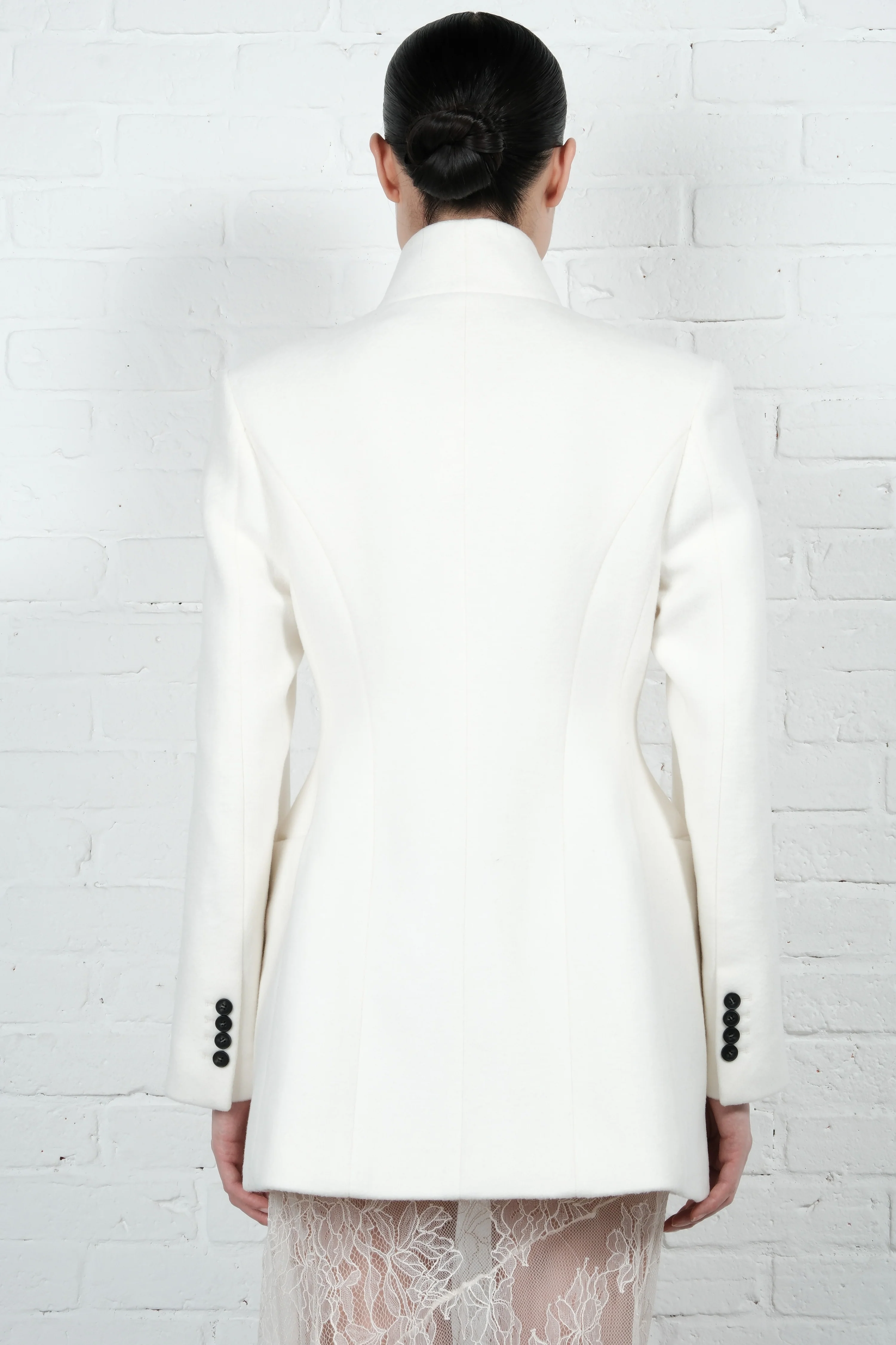 High-Collar Wool Wrap Blazer – Ivory - Image 7