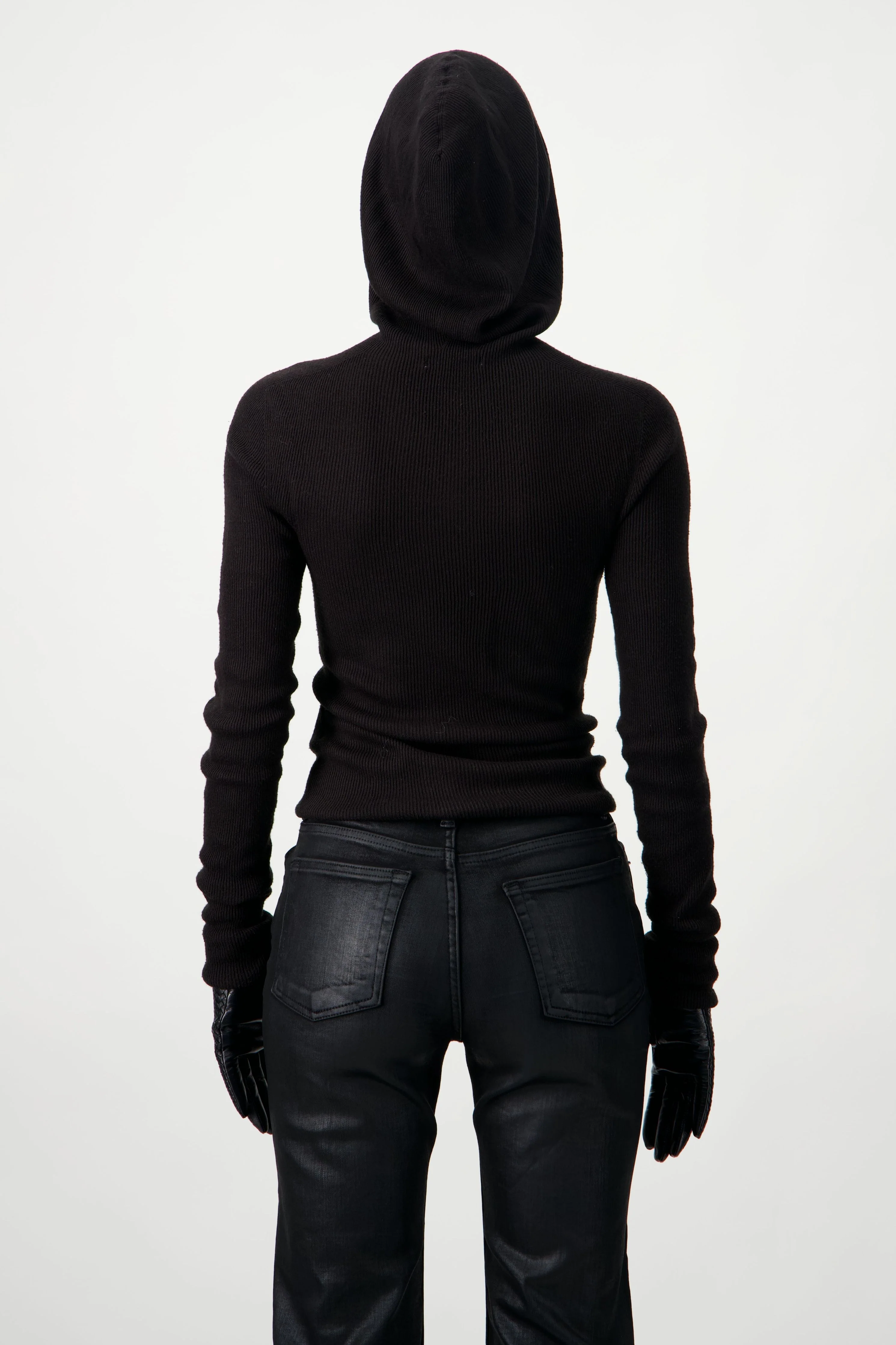 Hooded Ribbed Top - Black - Image 5