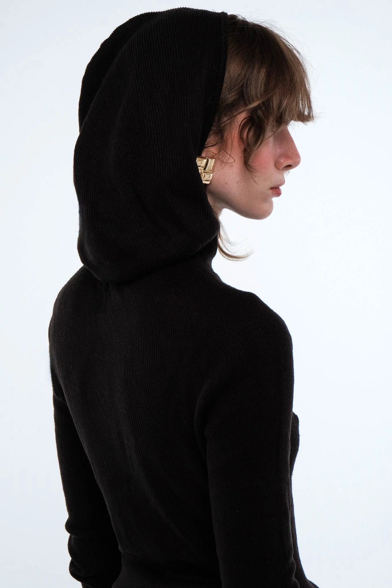 Hooded Ribbed Top - Black - Image 9