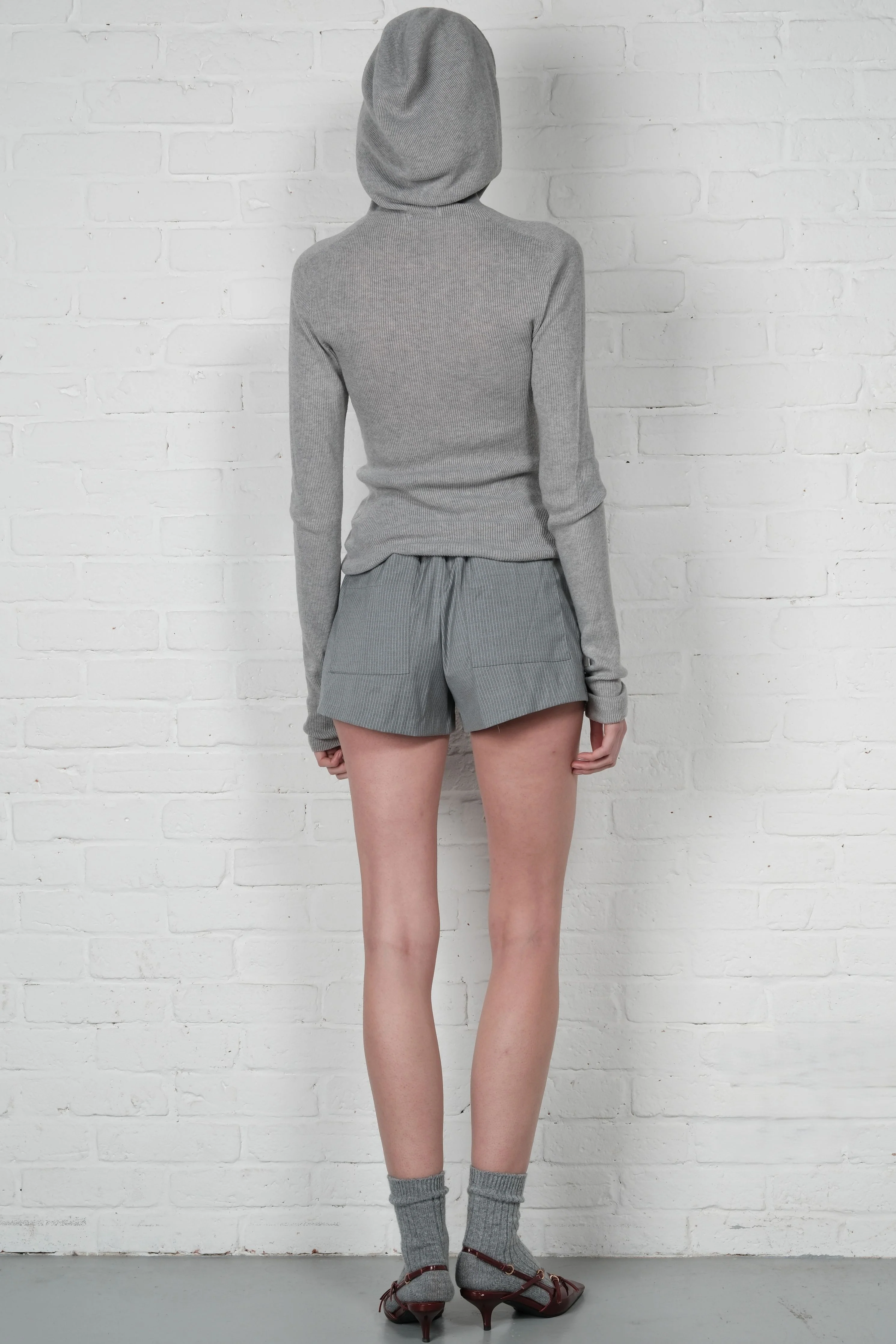 Hooded Ribbed Top - Grey - Image 4
