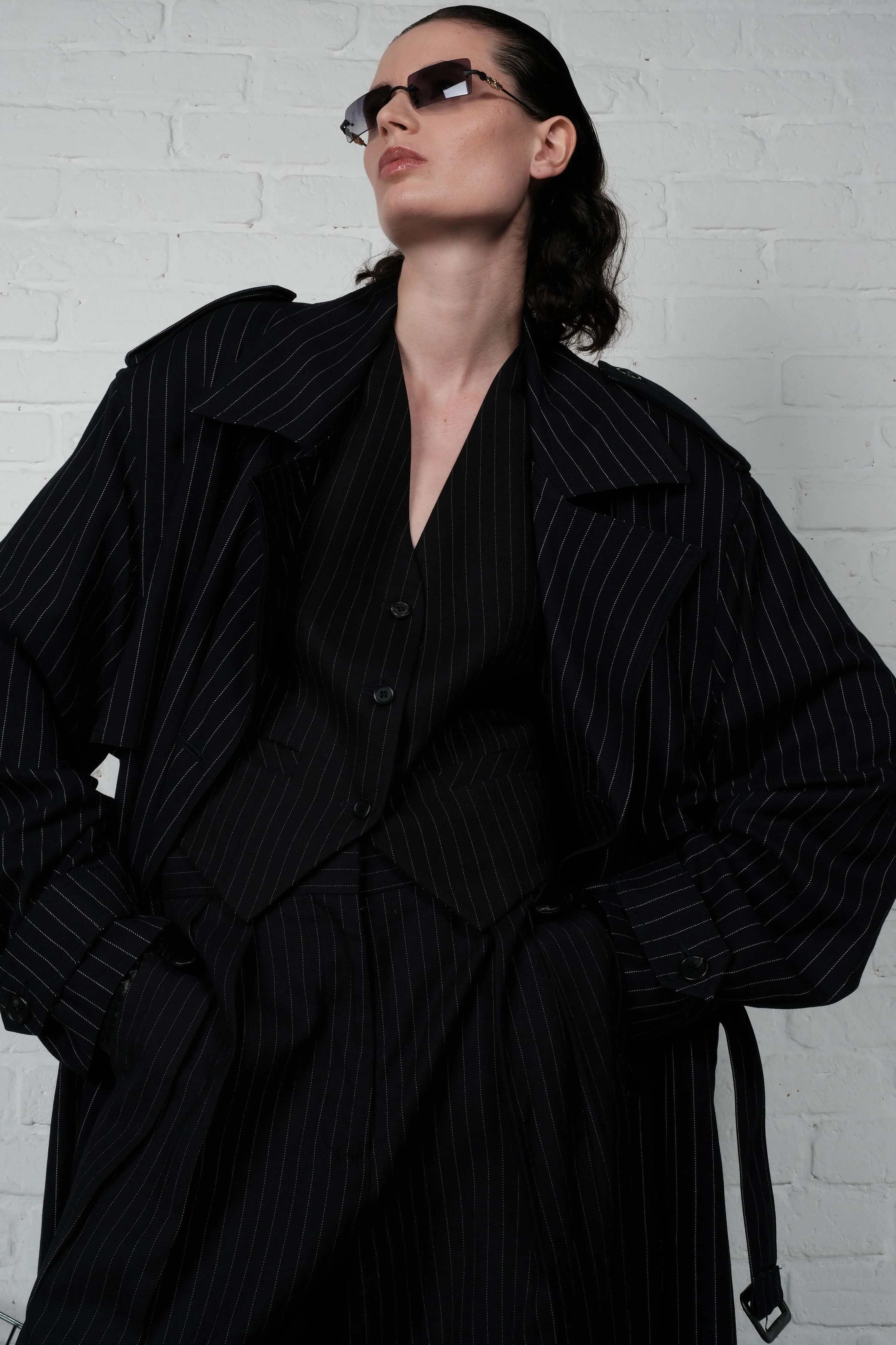 Oversized Pinstripe Trench Coat - Image 4