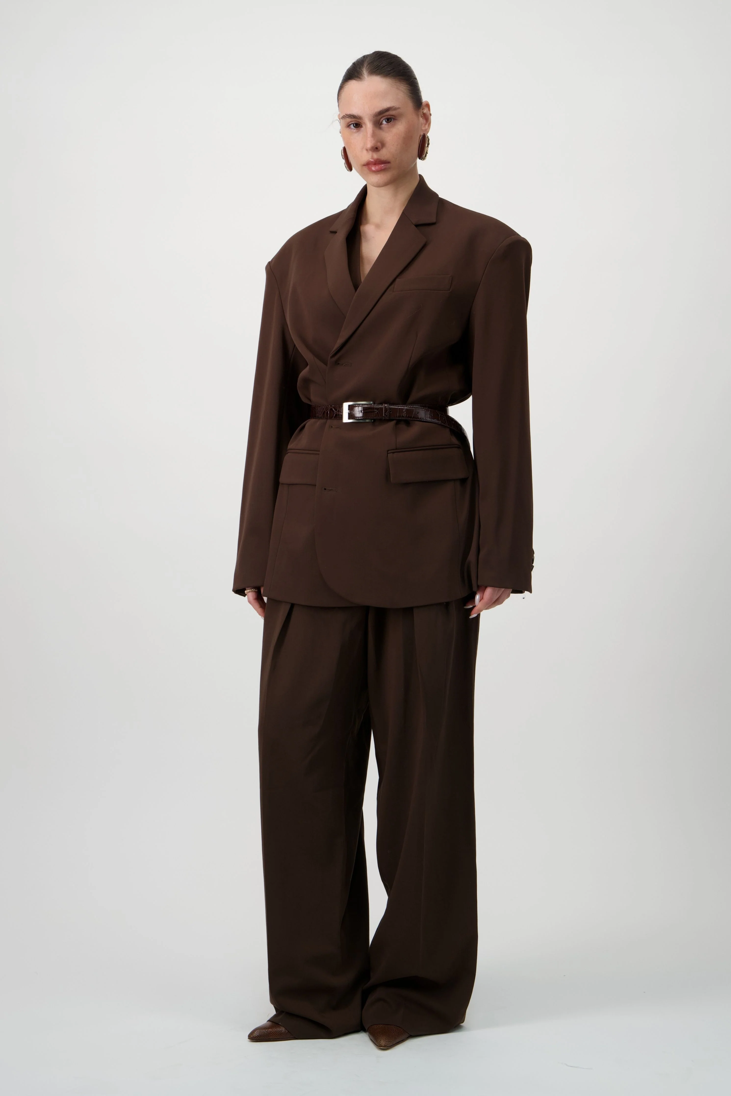 Oversized Tailored Suit Blazer - Brown - Image 3