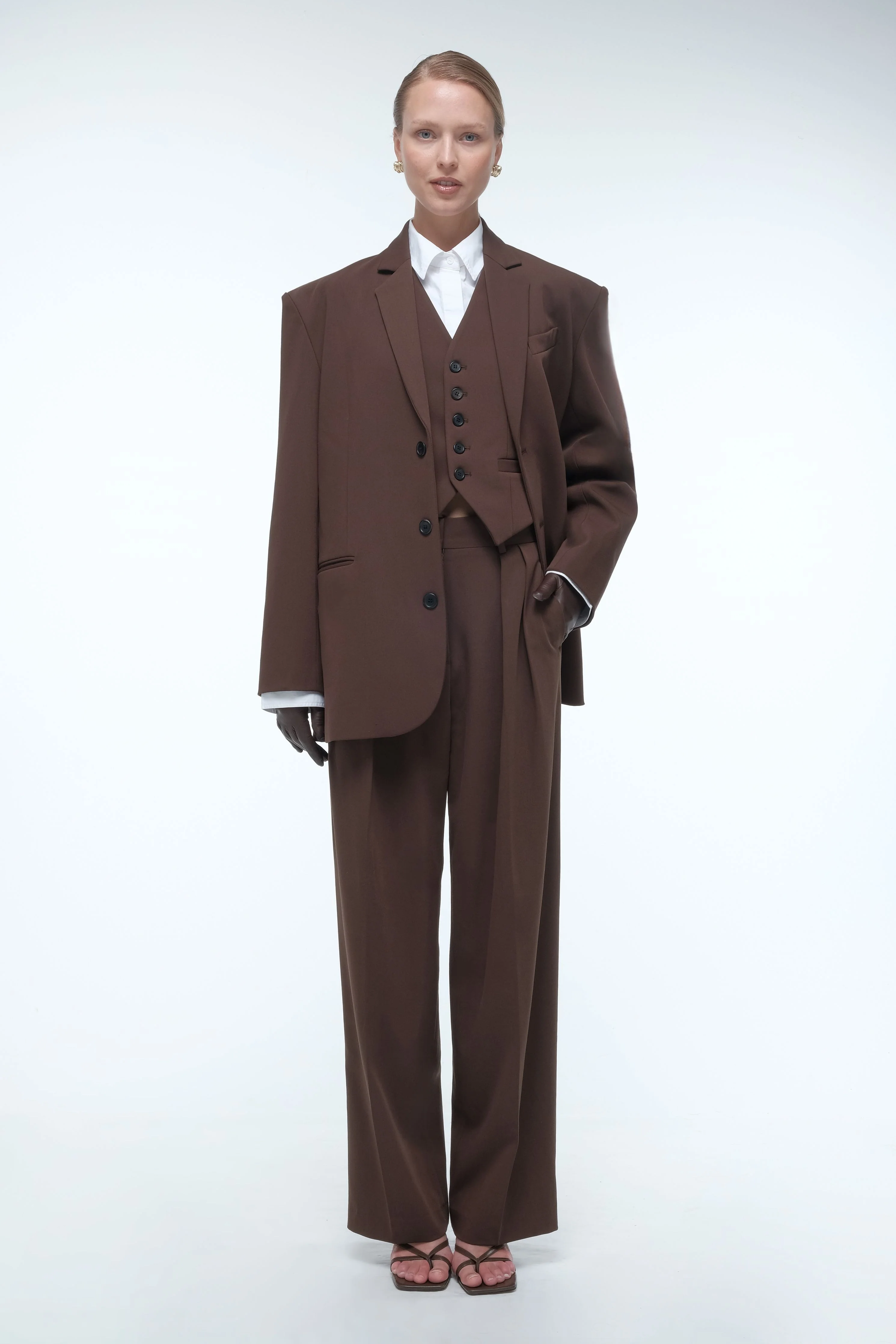 Oversized Tailored Suit Blazer - Brown - Image 6
