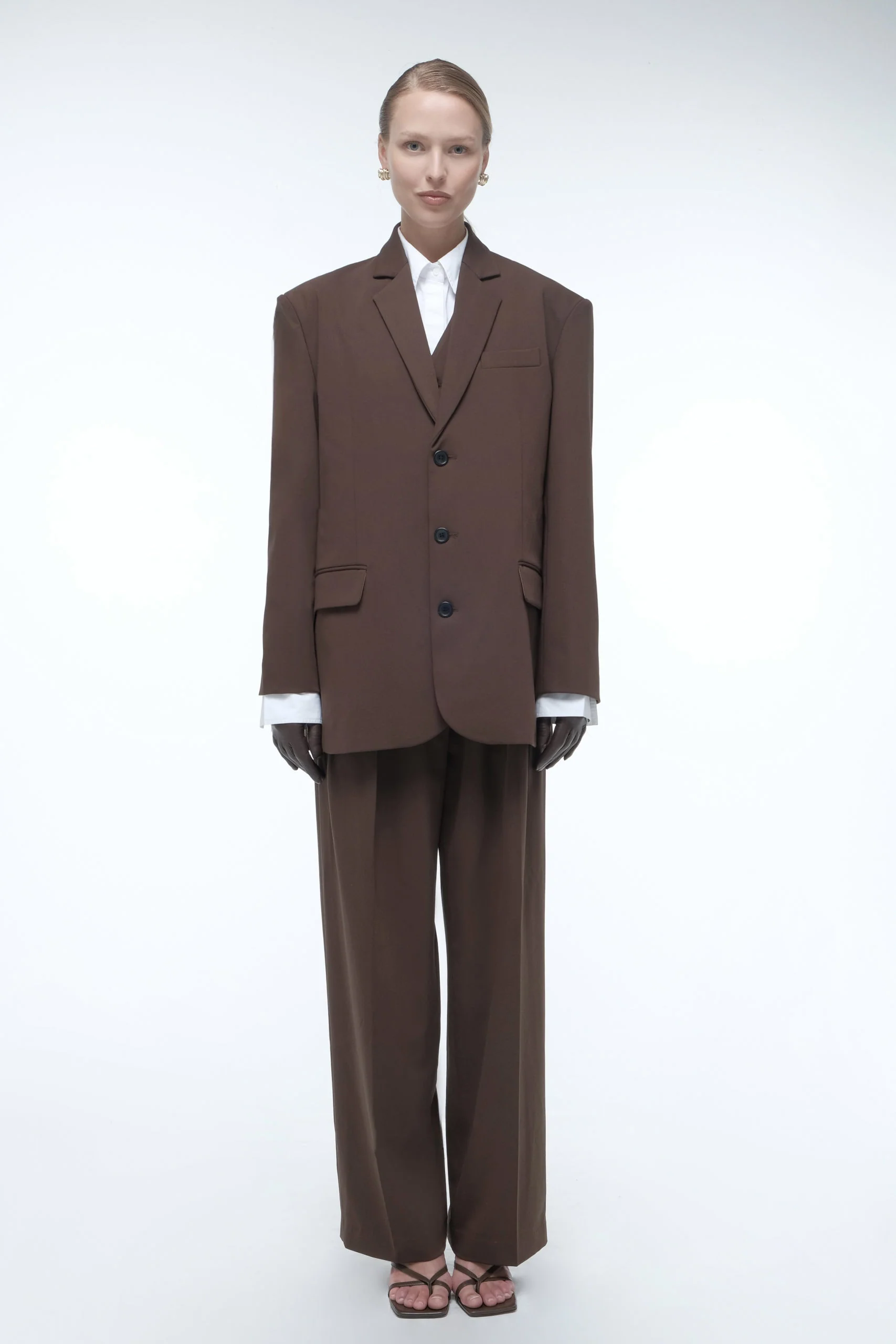 Oversized Tailored Suit Blazer - Brown - Image 7