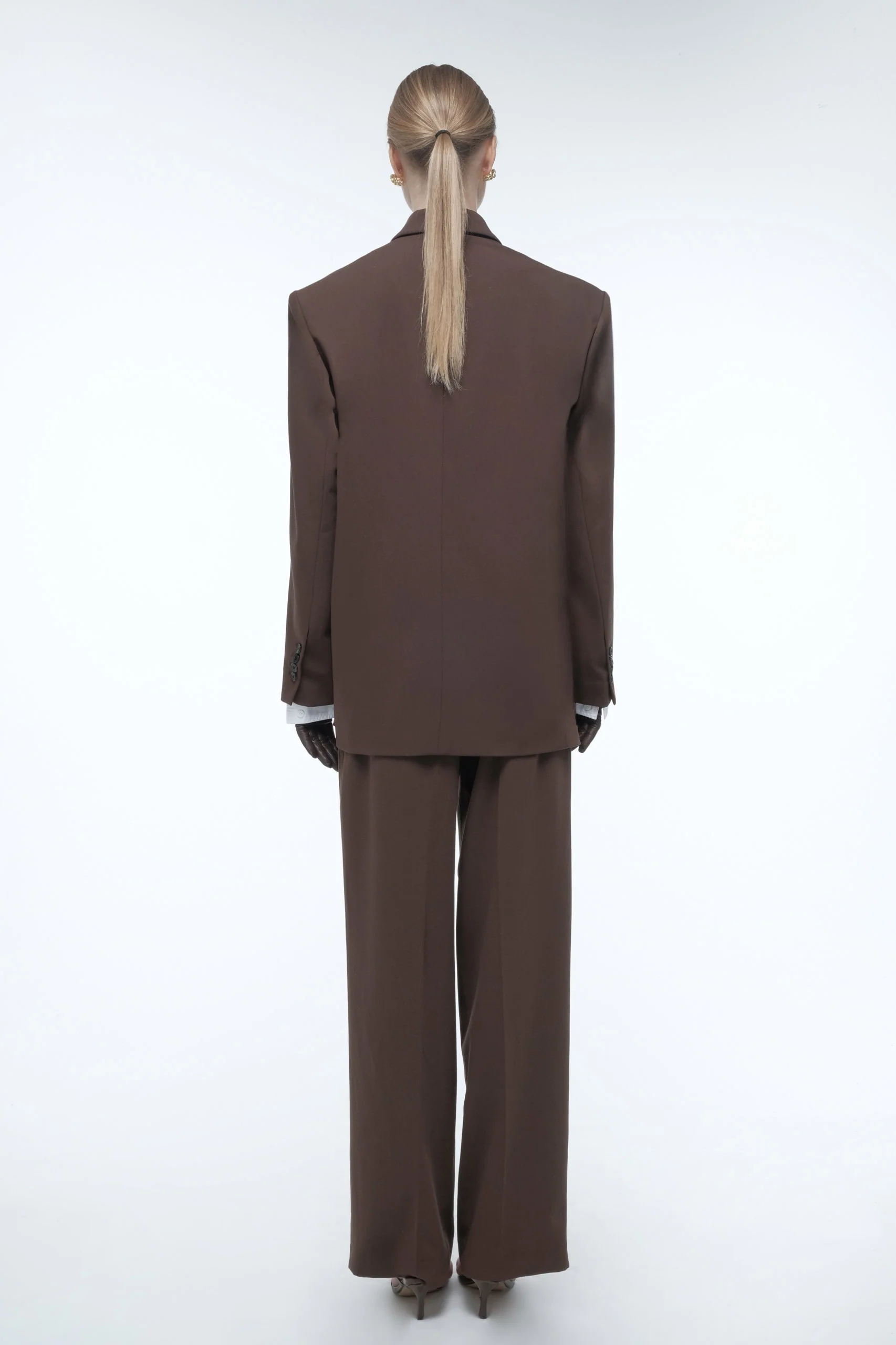 Oversized Tailored Suit Blazer - Brown - Image 8