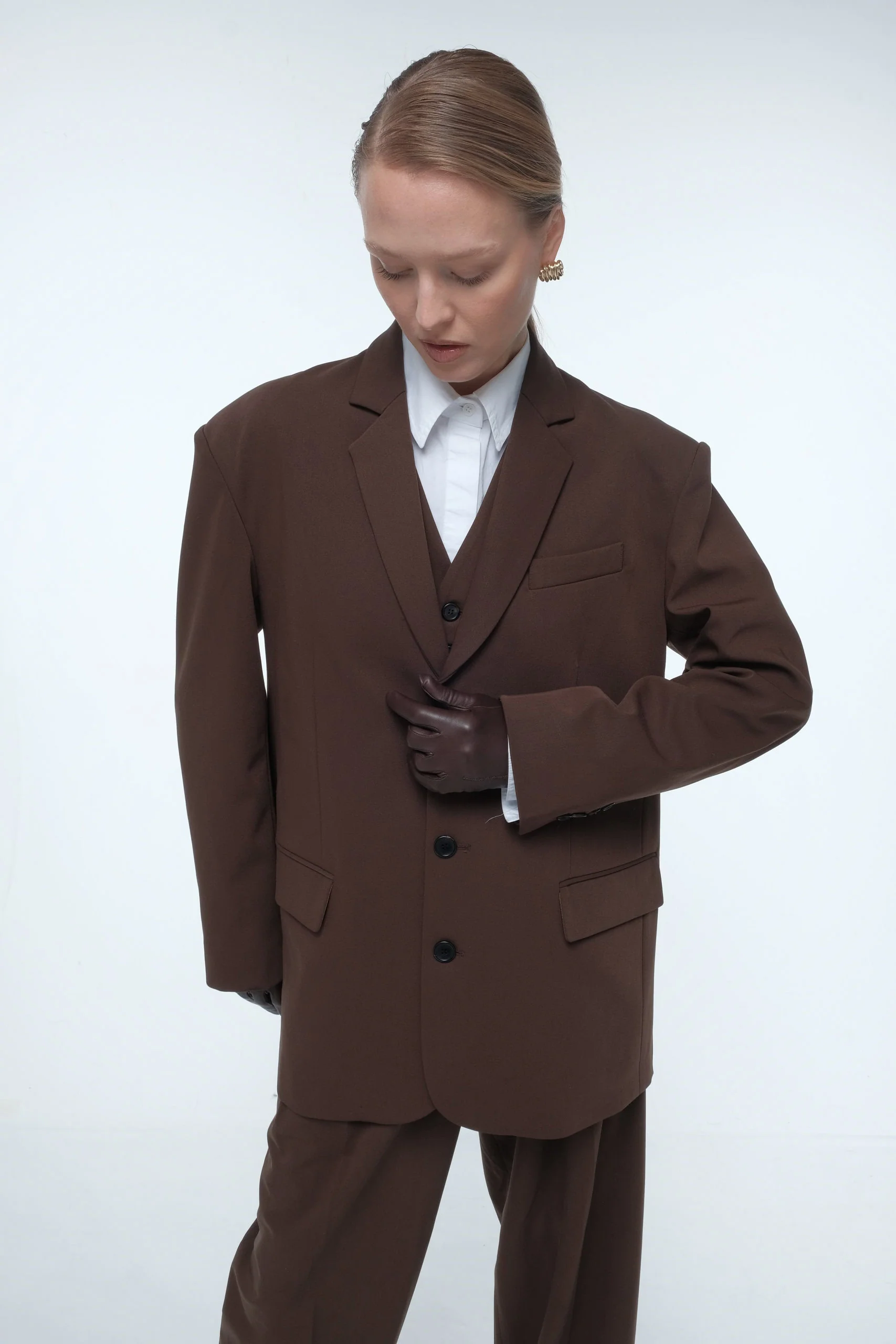 Oversized Tailored Suit Blazer - Brown - Image 9