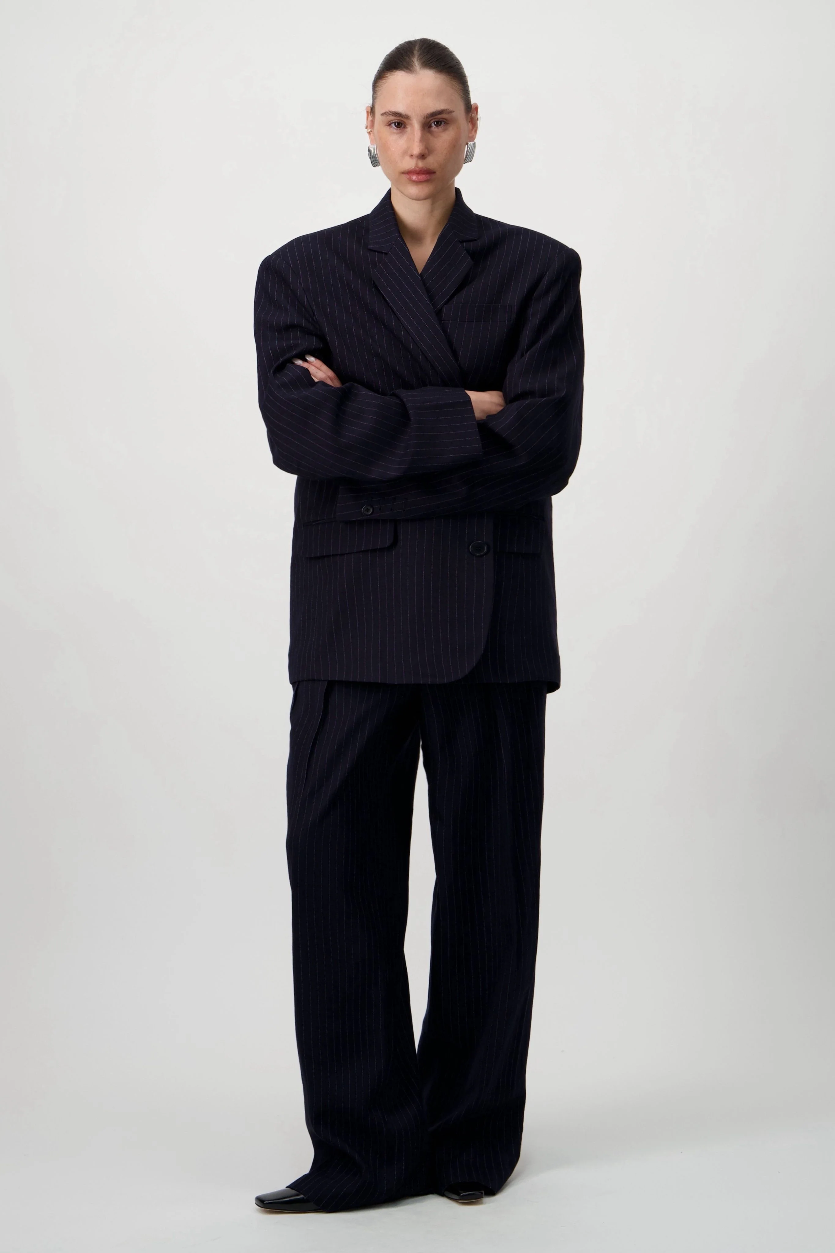 Oversized Tailored Suit Blazer - Navy - Image 10