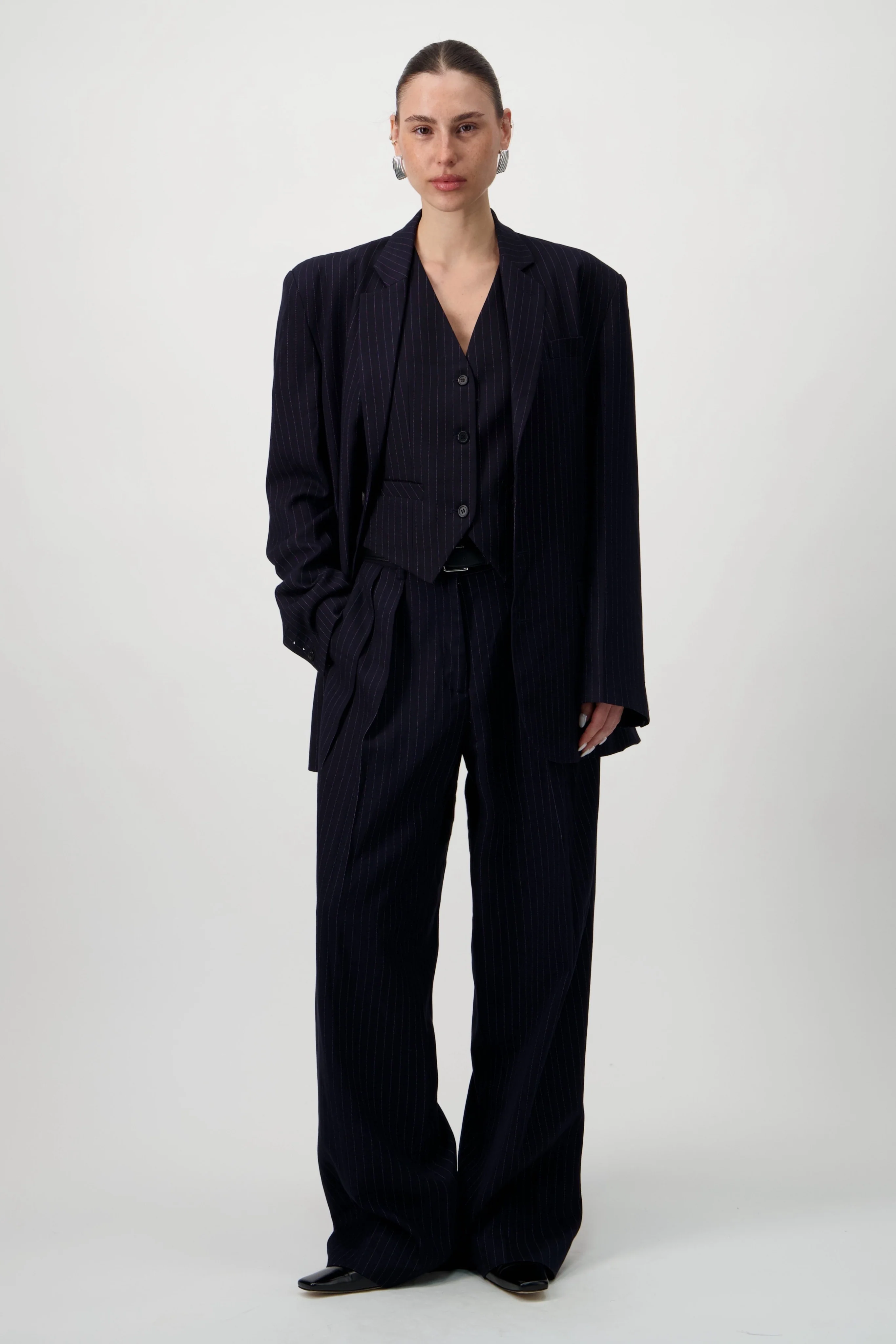 Oversized Tailored Suit Blazer - Navy - Image 11