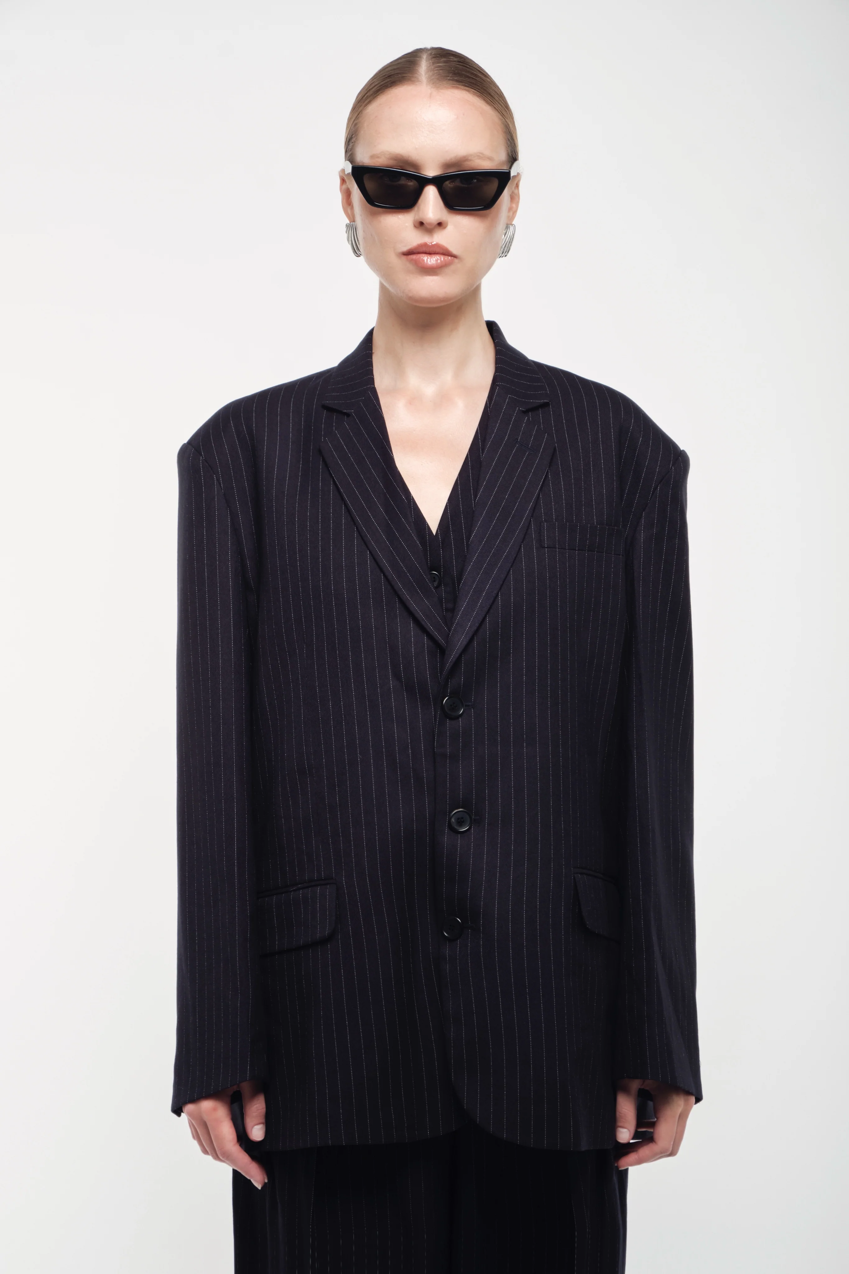 Oversized Tailored Suit Blazer - Navy - Image 5
