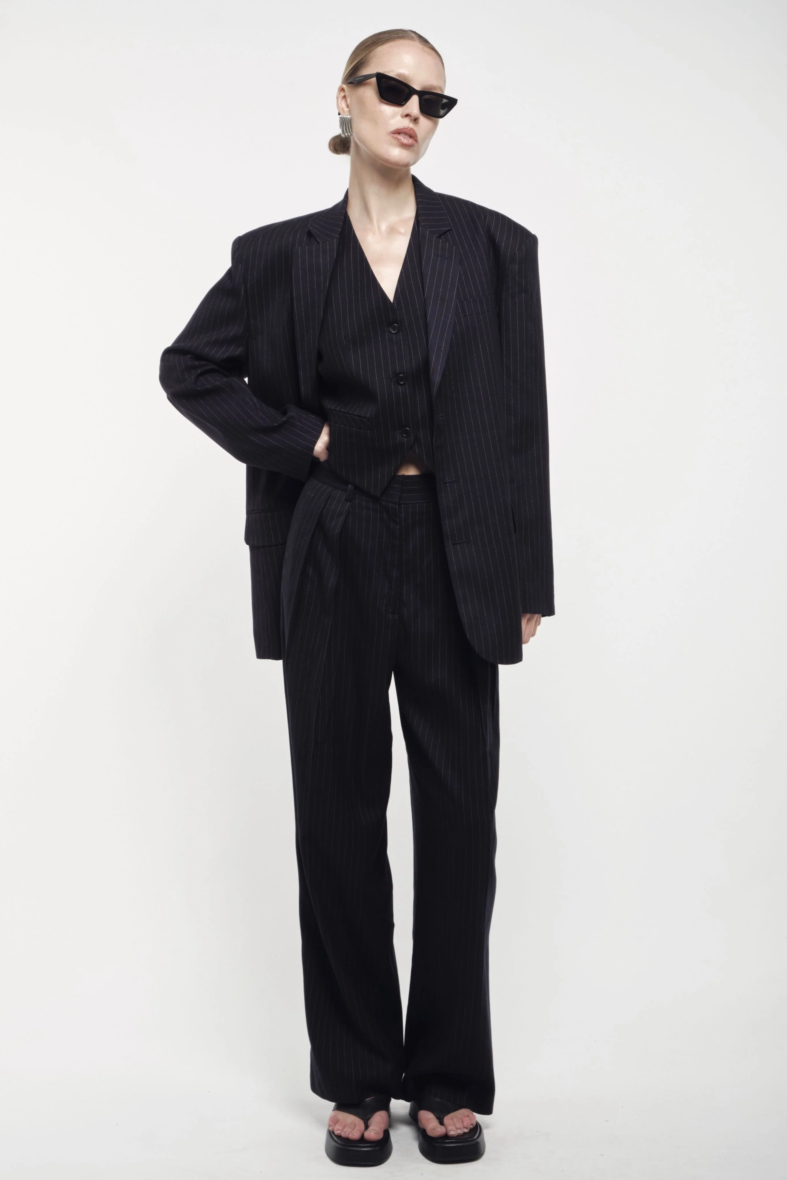 Oversized Tailored Suit Blazer - Navy - Image 6
