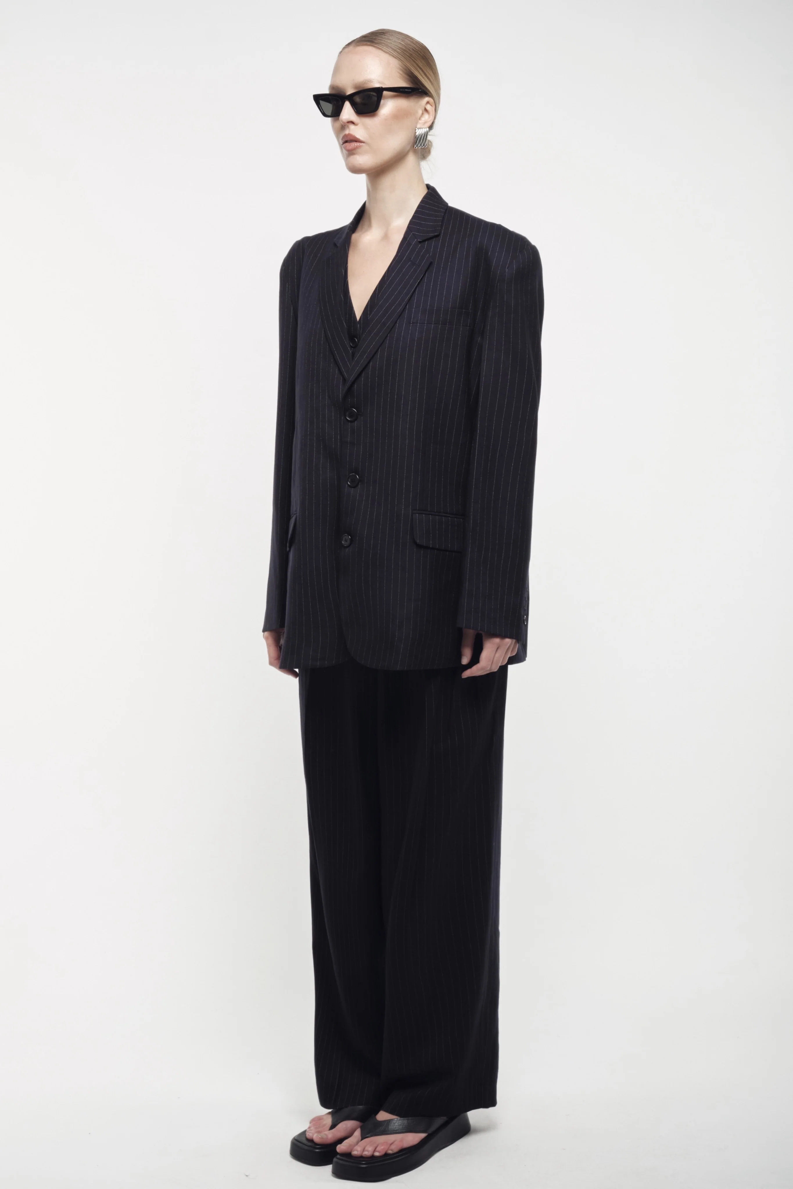Oversized Tailored Suit Blazer - Navy - Image 8