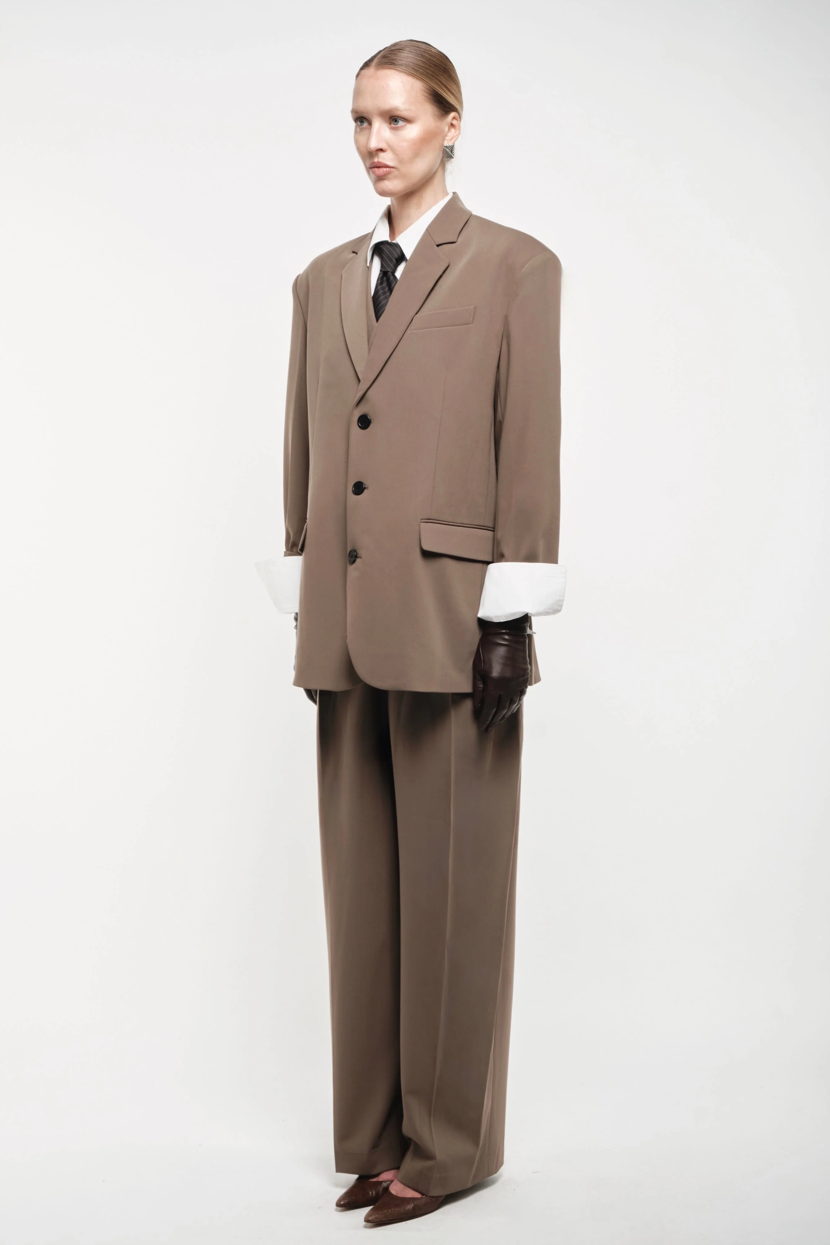 Oversized Tailored Suit Blazer - Khaki - Image 3
