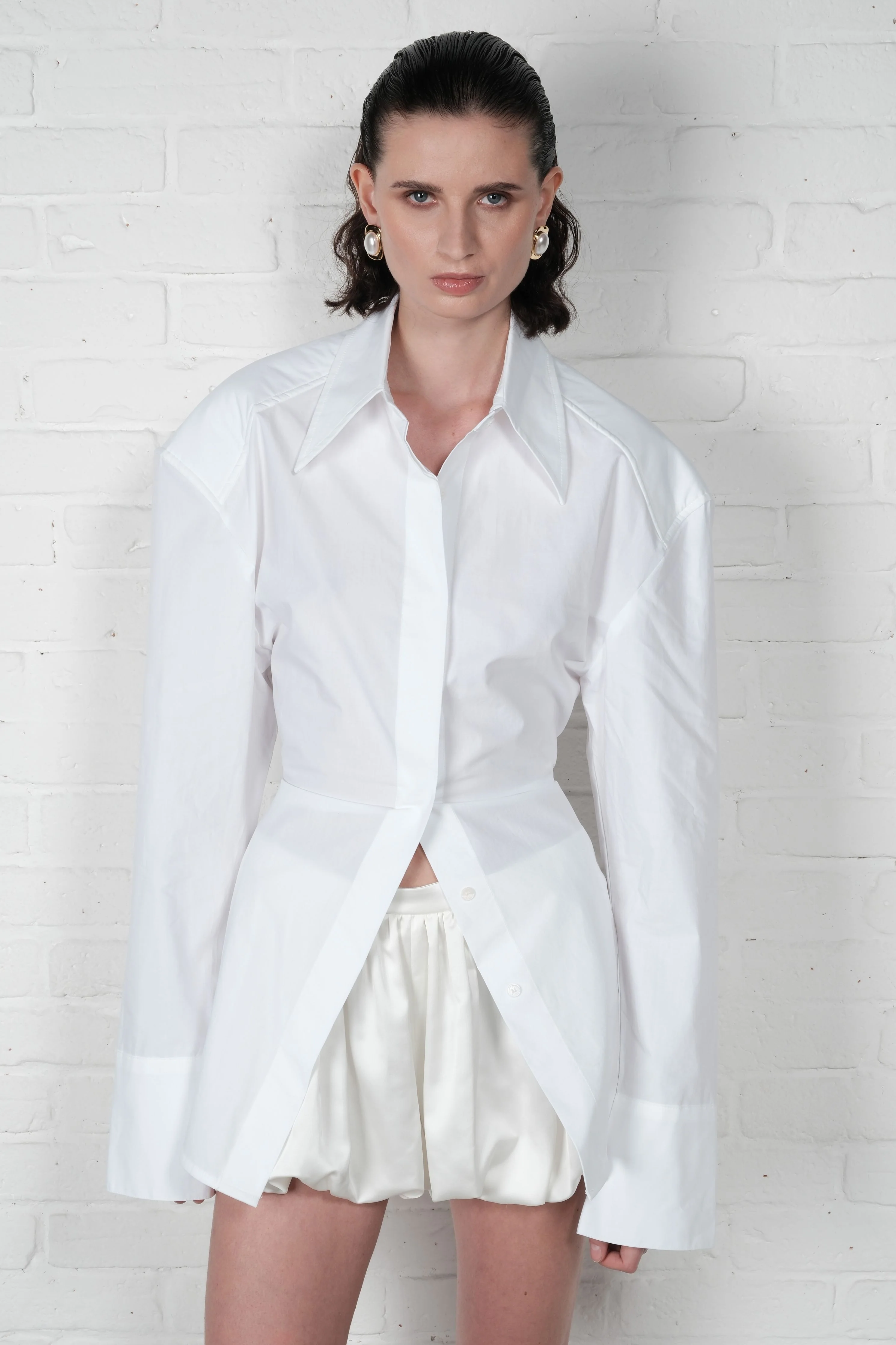 Satin Balloon Mini Skirt - Ivory - Image 4