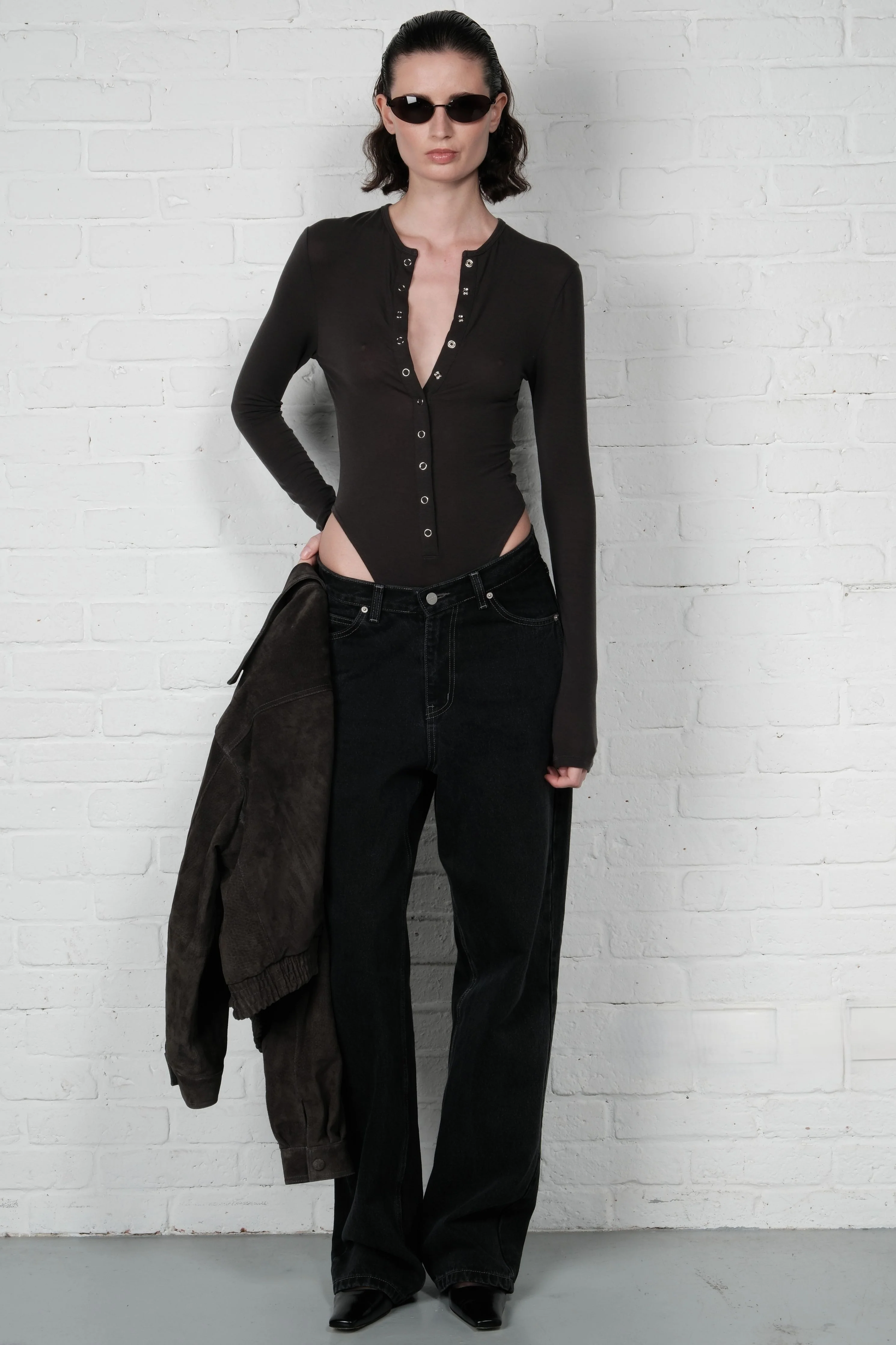 Sheer Bodysuit - Charcoal - Image 7