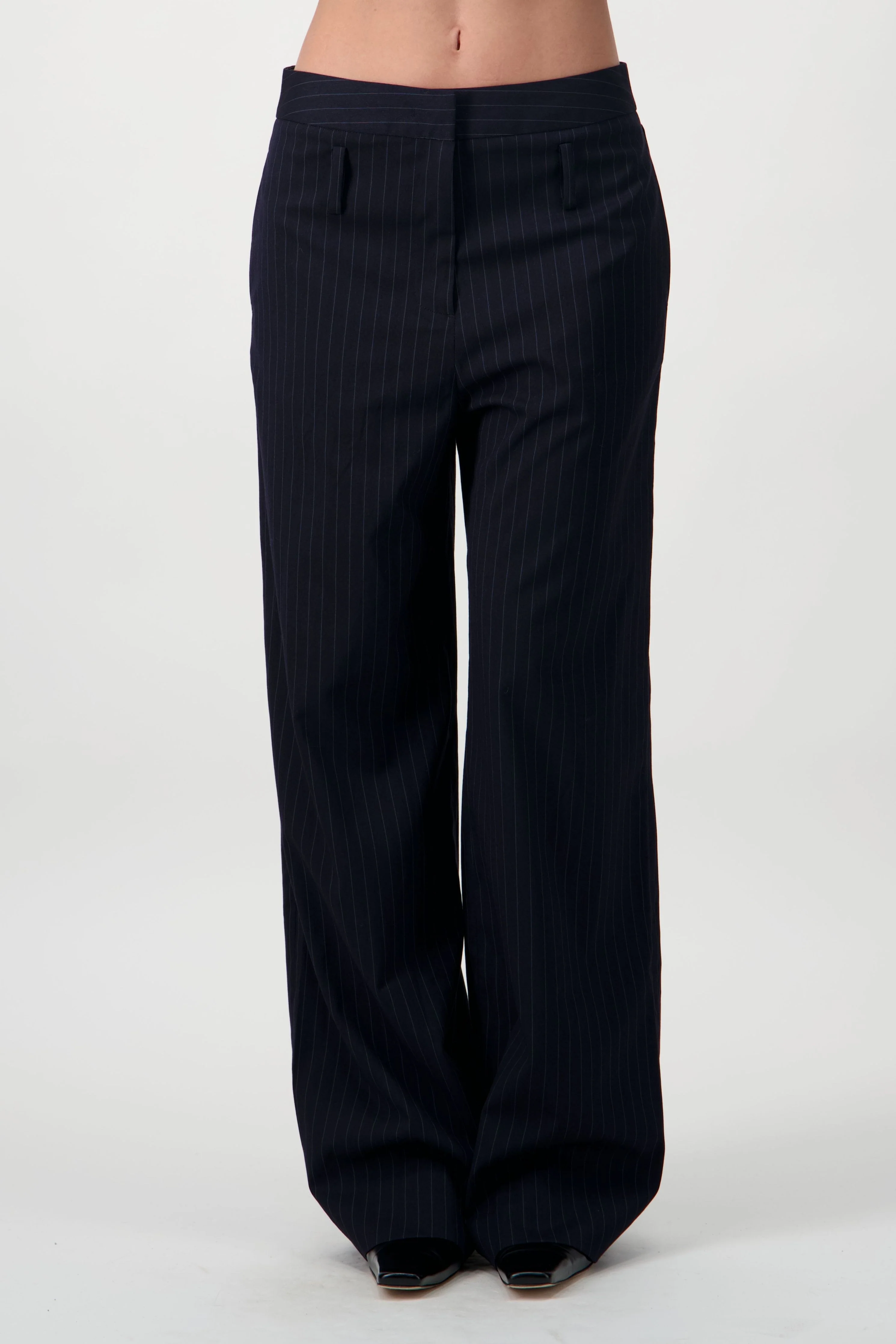 Straight-Leg Pinstripe Trousers - Navy - Image 3