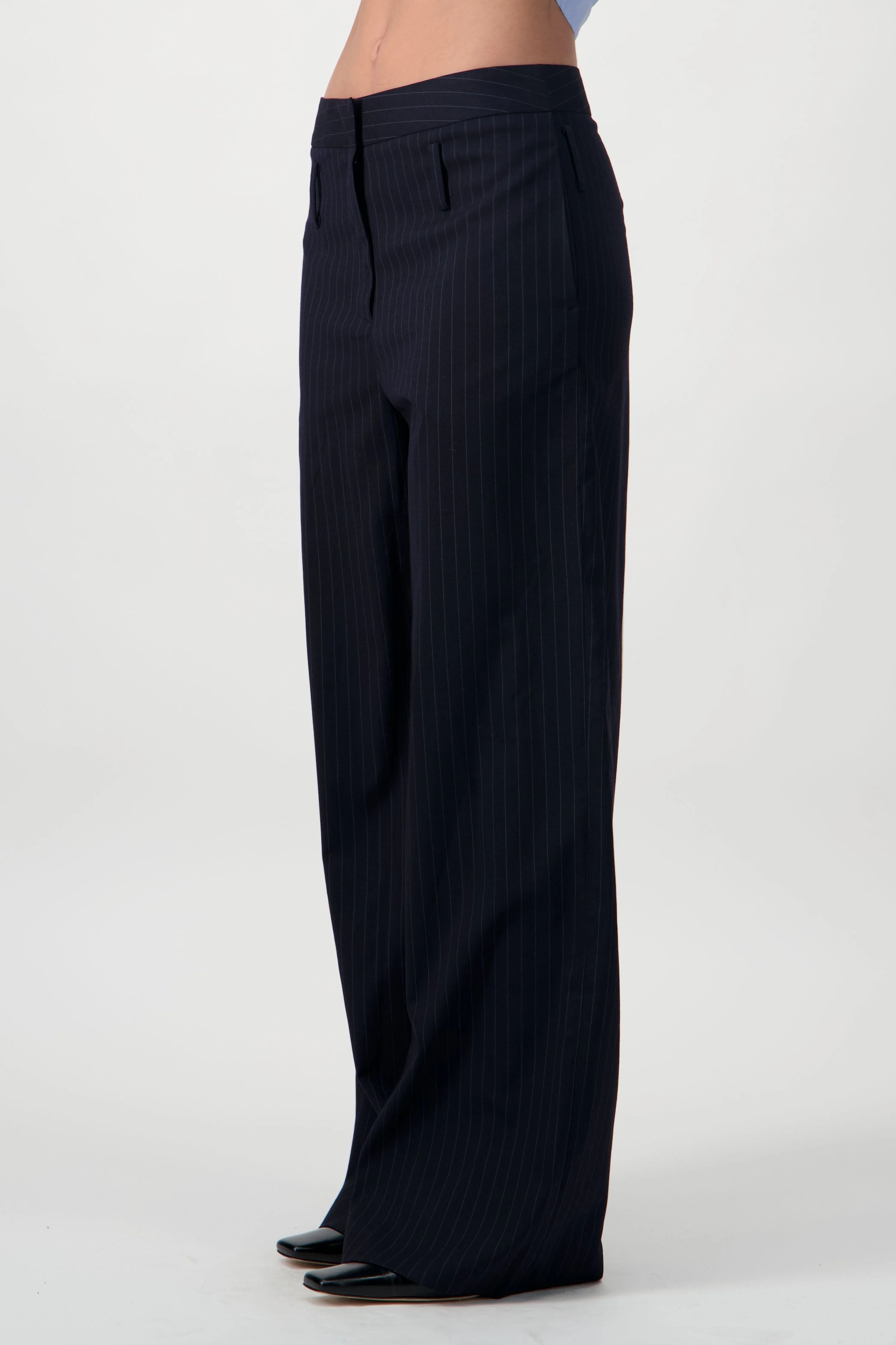 Straight-Leg Pinstripe Trousers - Navy - Image 4