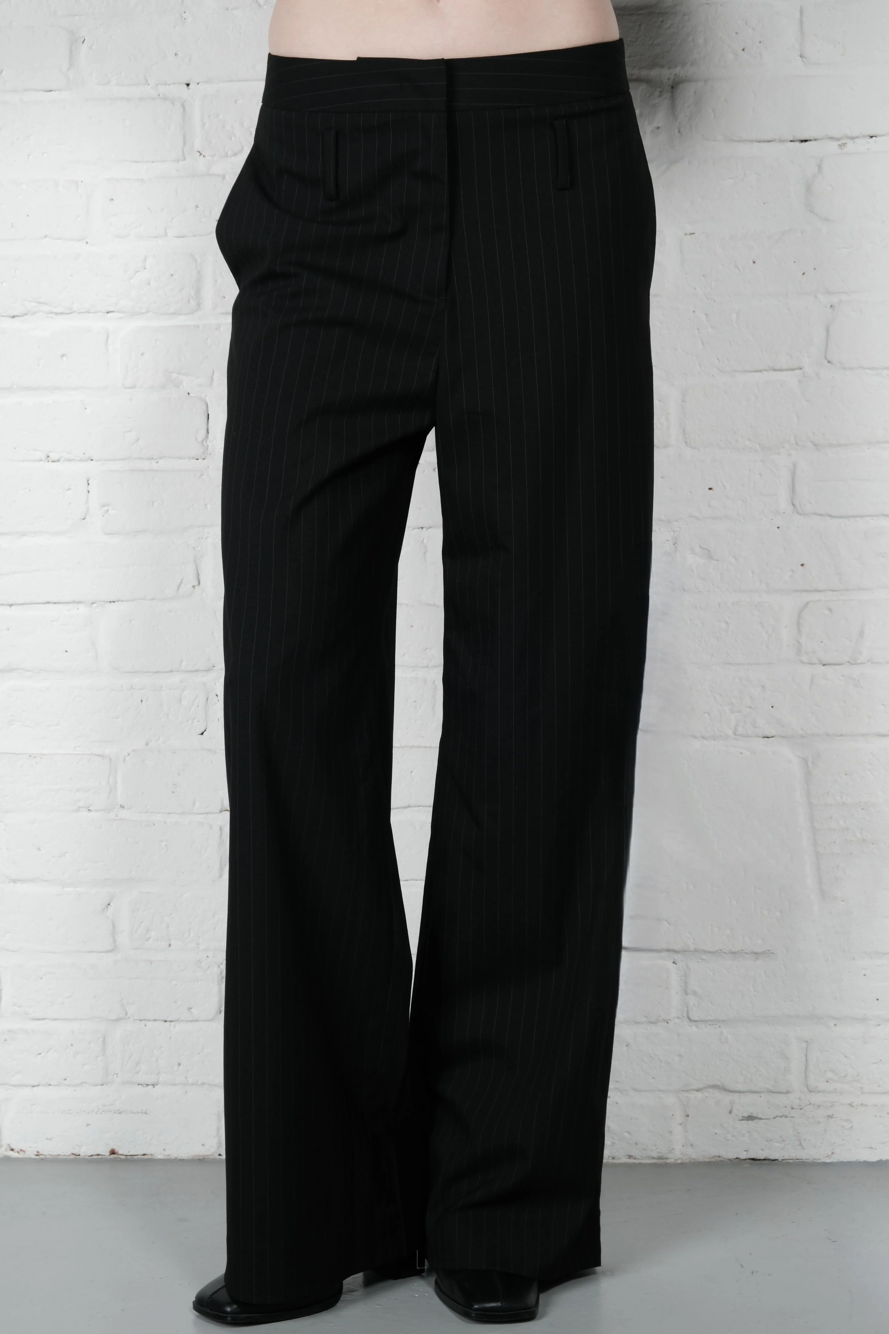Straight-Leg Pinstripe Trousers - Black - Image 3