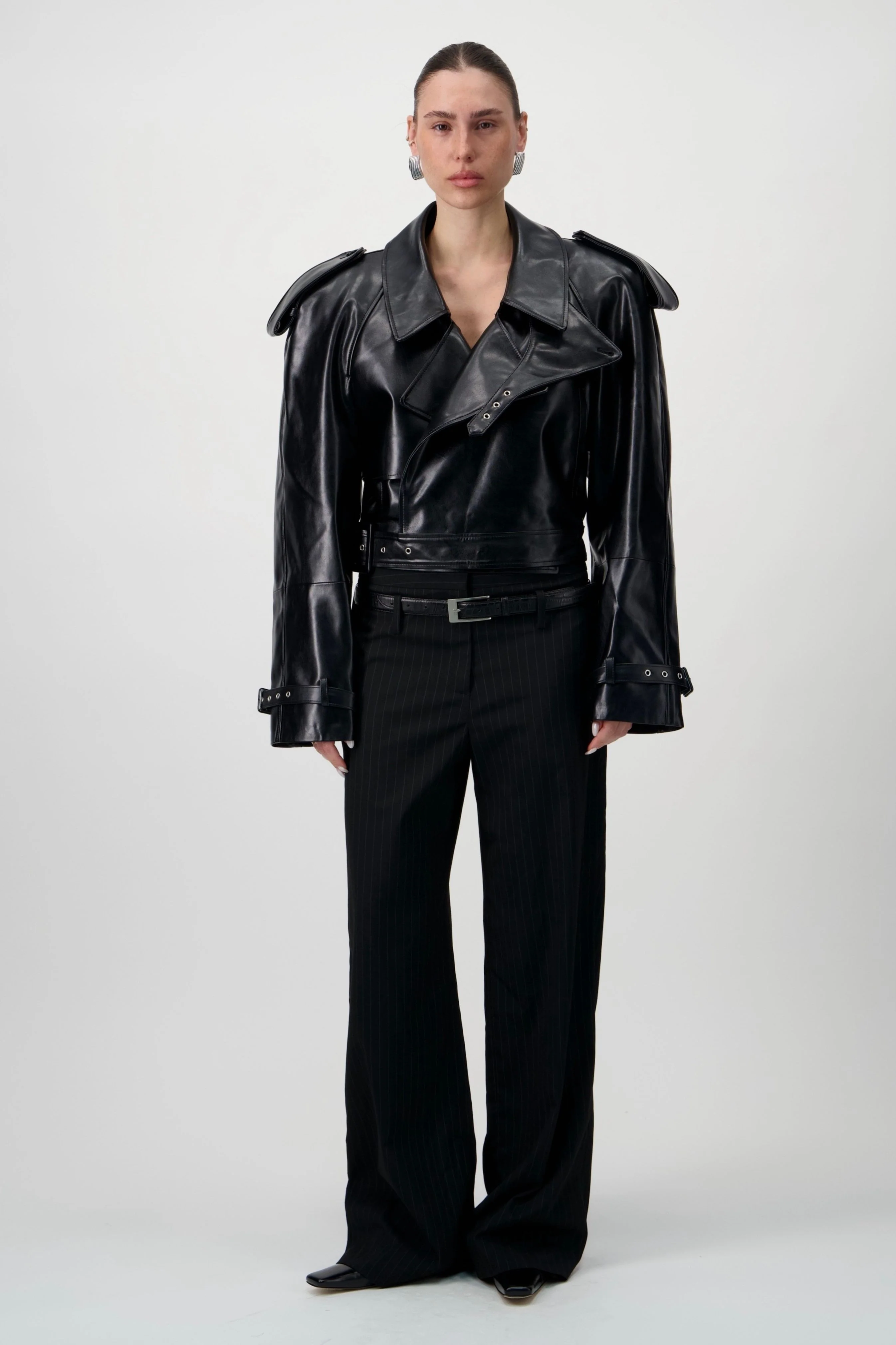 Straight-Leg Pinstripe Trousers - Black - Image 7