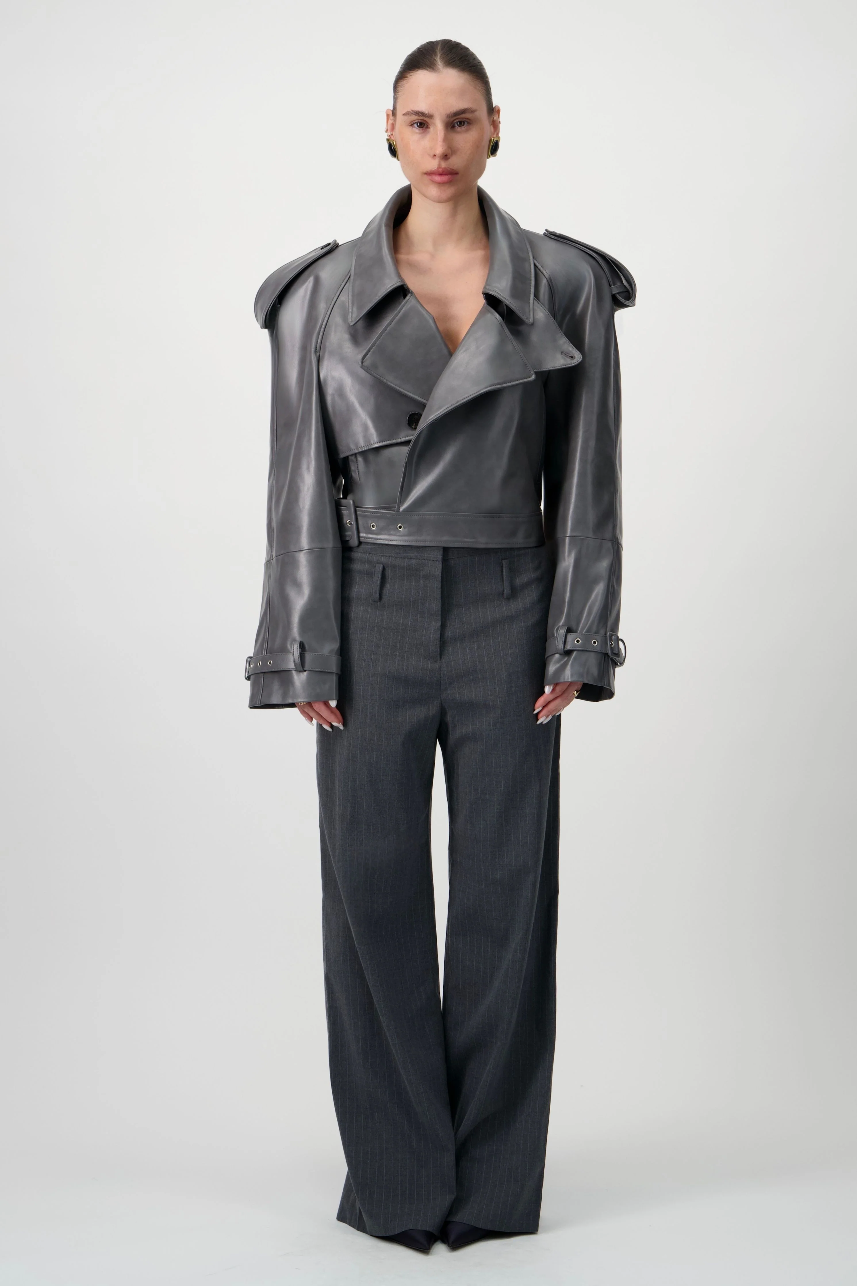 Straight-Leg Pinstripe Trousers - Grey - Image 8