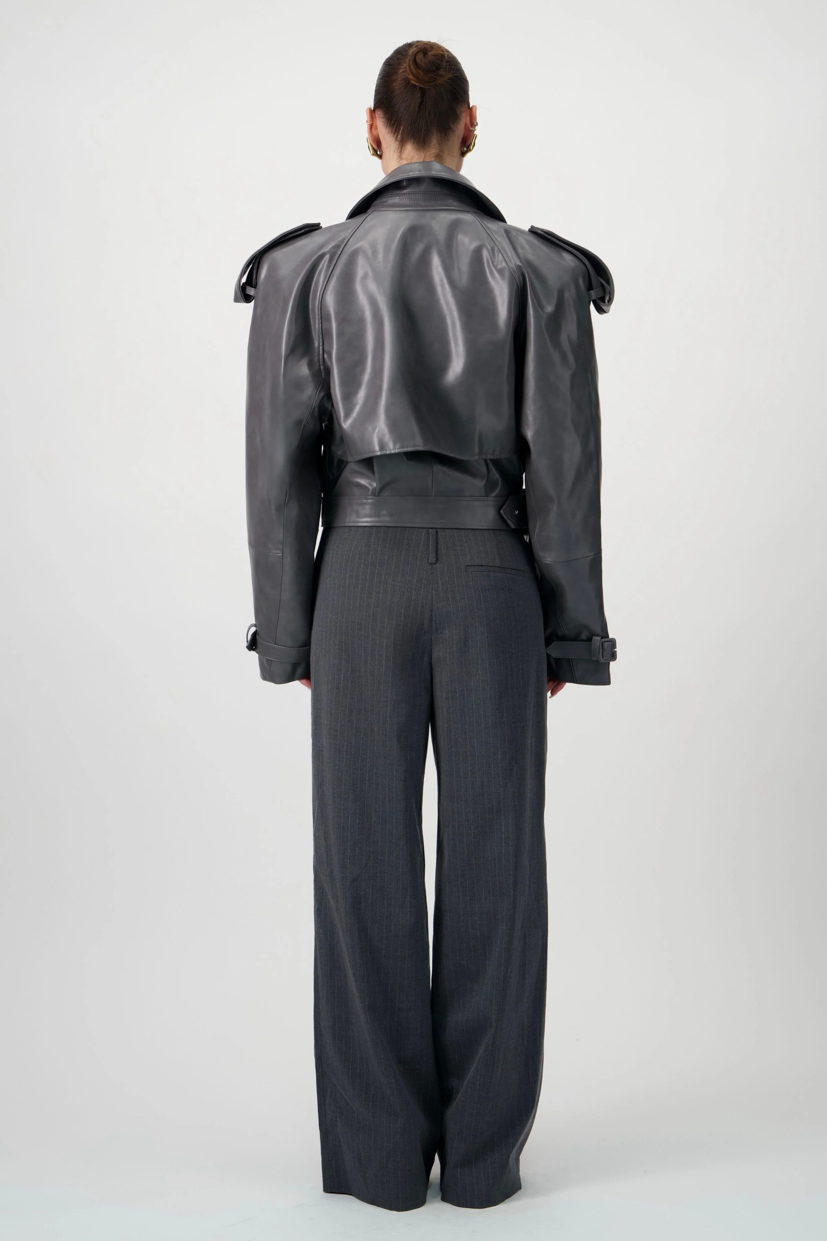 Straight-Leg Pinstripe Trousers - Grey - Image 9
