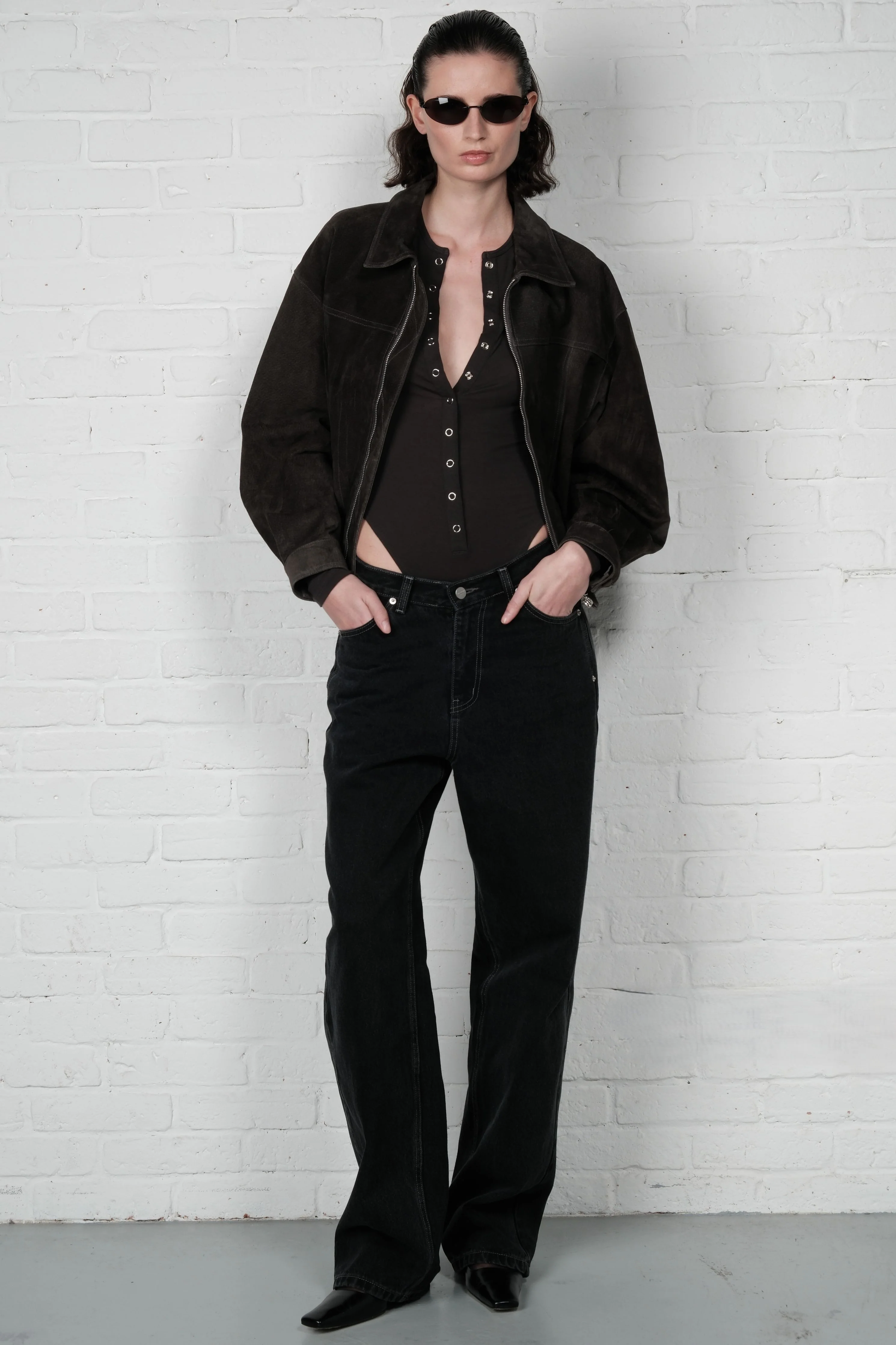Suede Bomber Jacket - Charcoal - Image 3