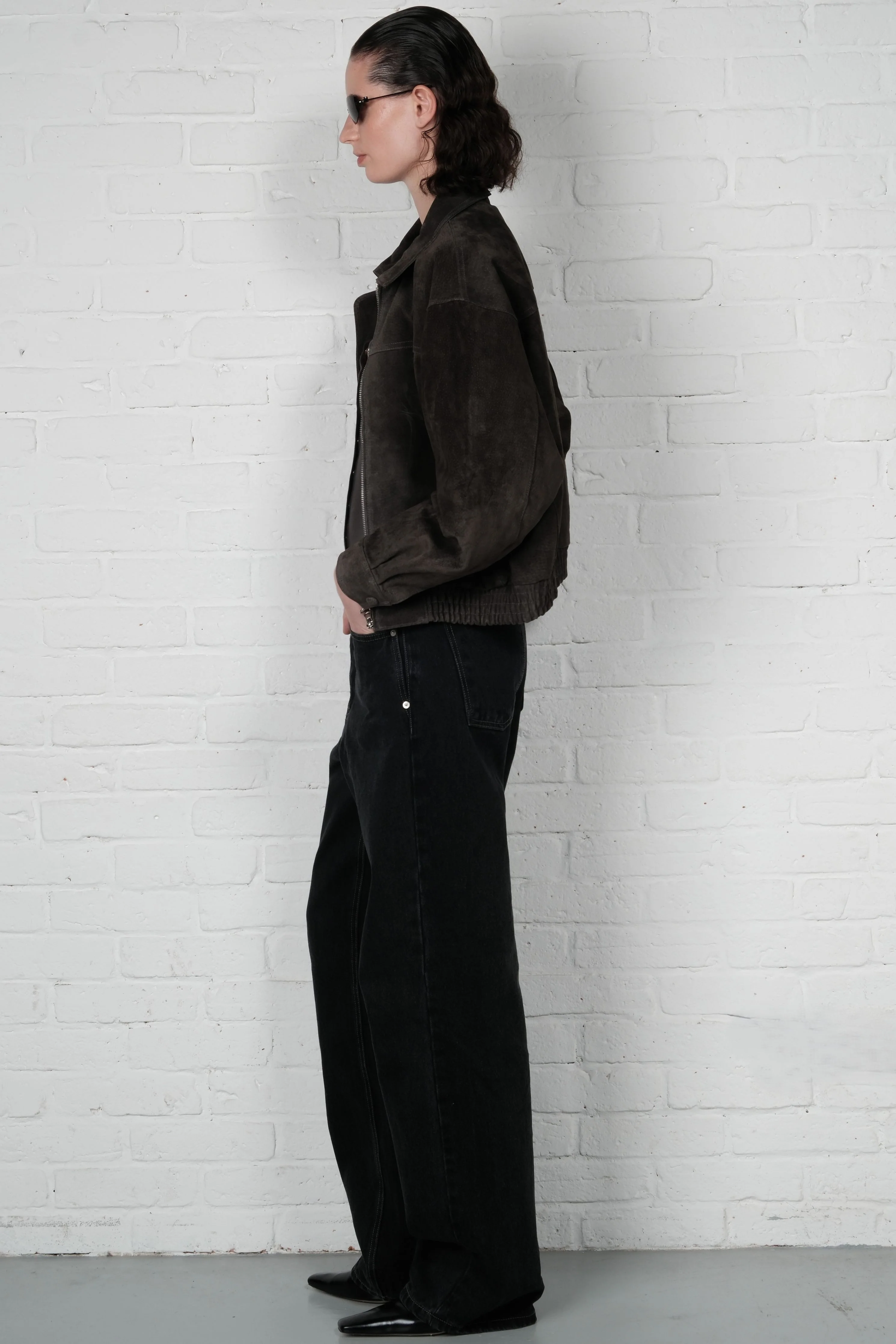 Suede Bomber Jacket - Charcoal - Image 4