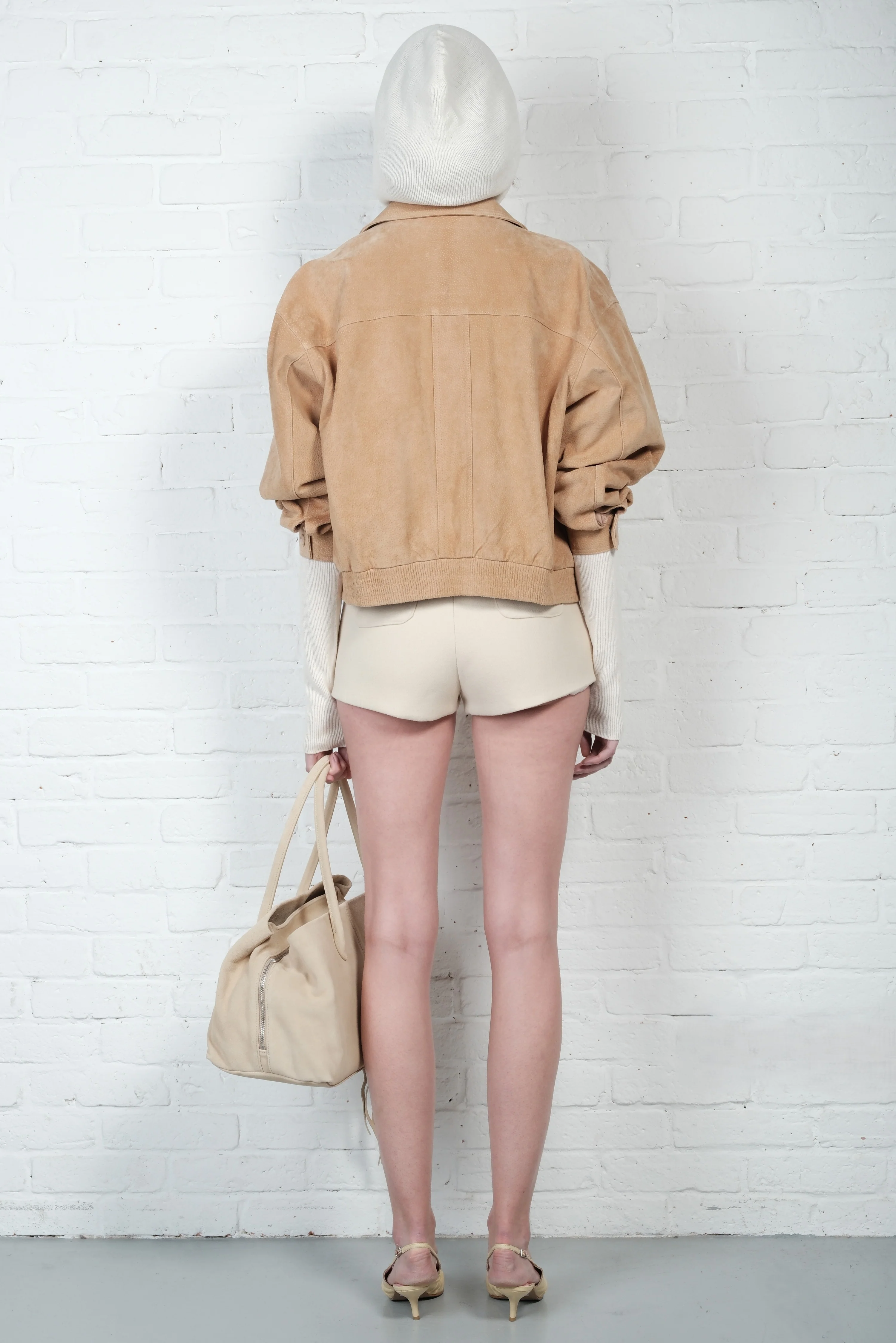 Suede Bomber Jacket - Camel Beige - Image 4