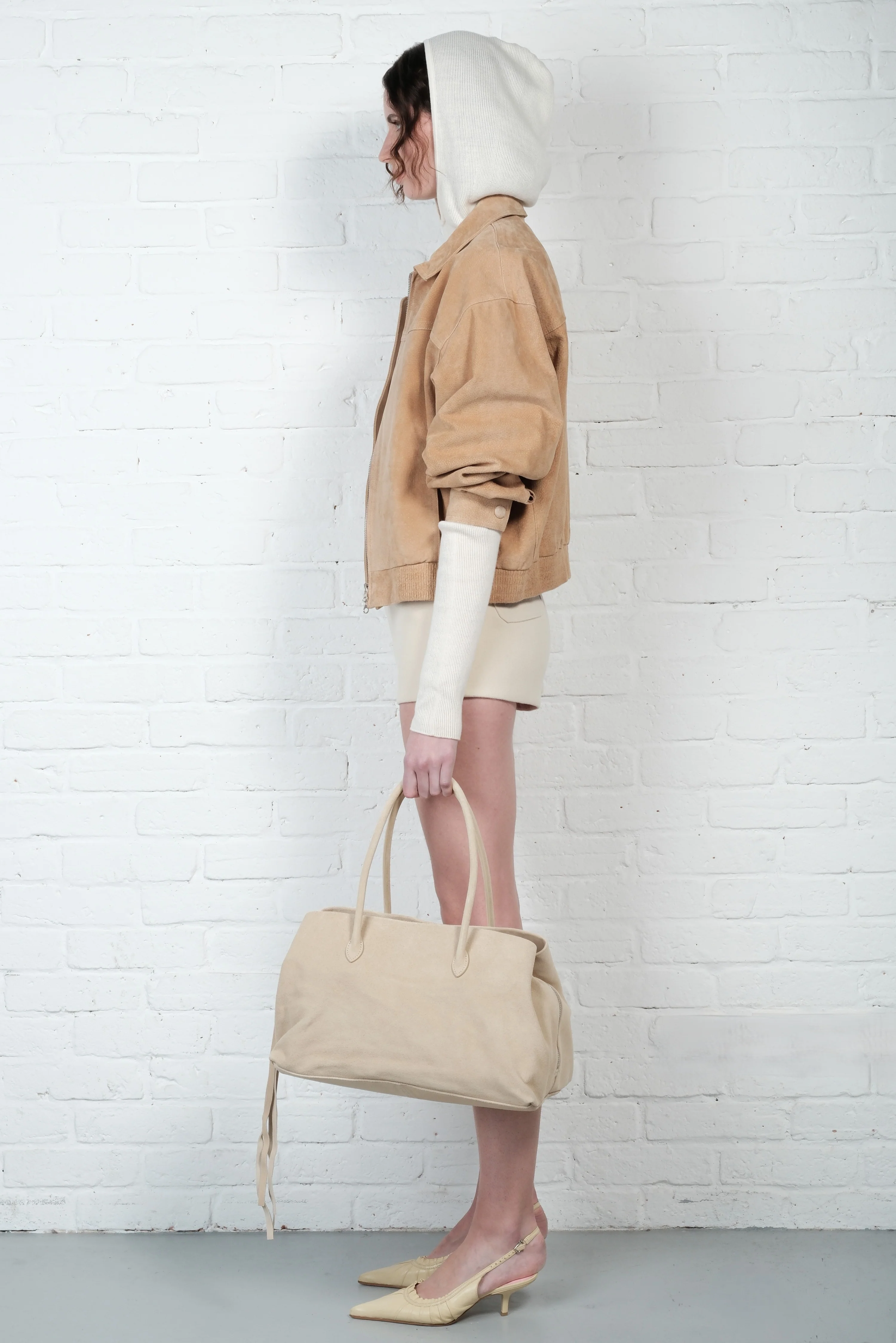 Suede Bomber Jacket - Camel Beige - Image 5