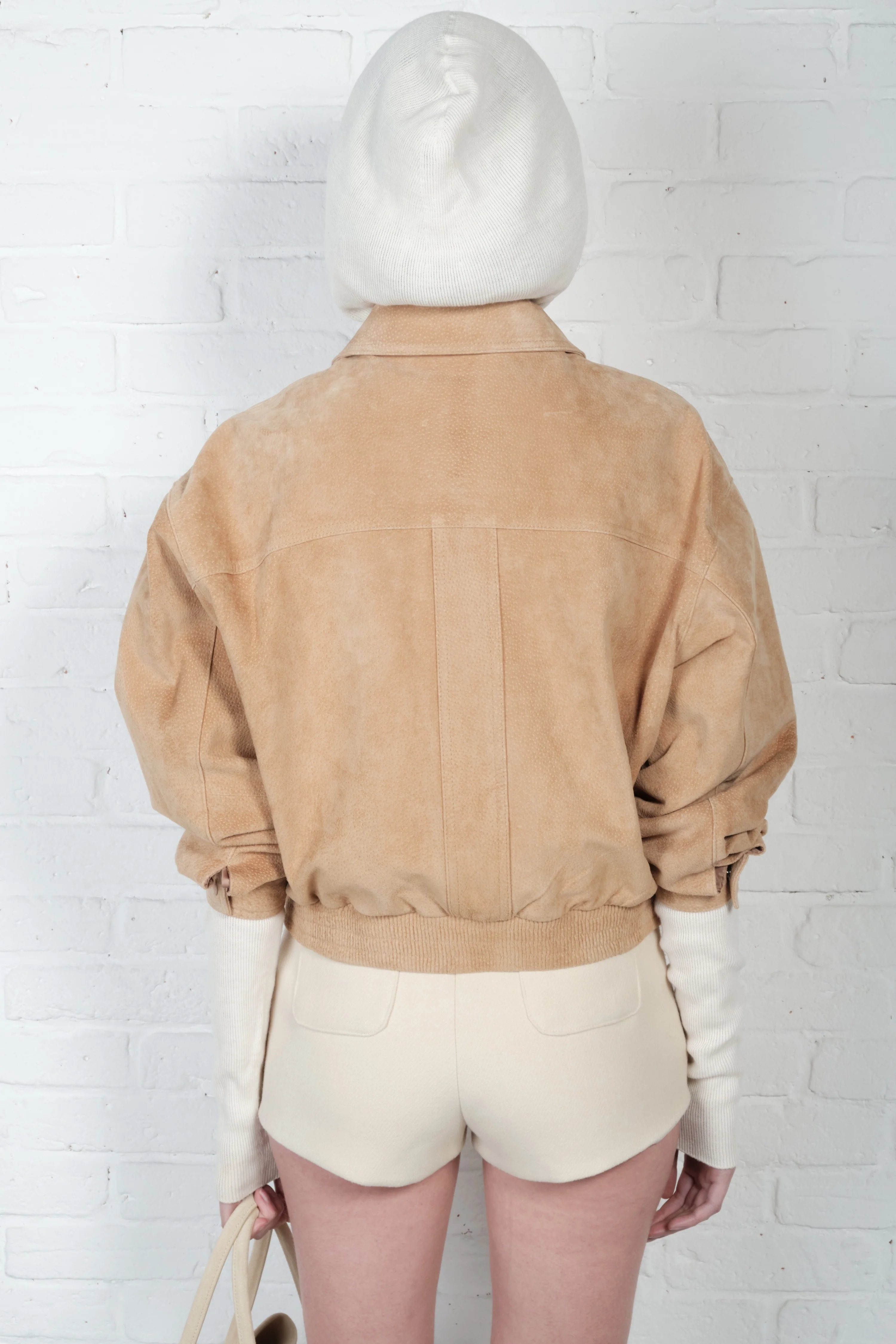 Suede Bomber Jacket - Camel Beige - Image 7
