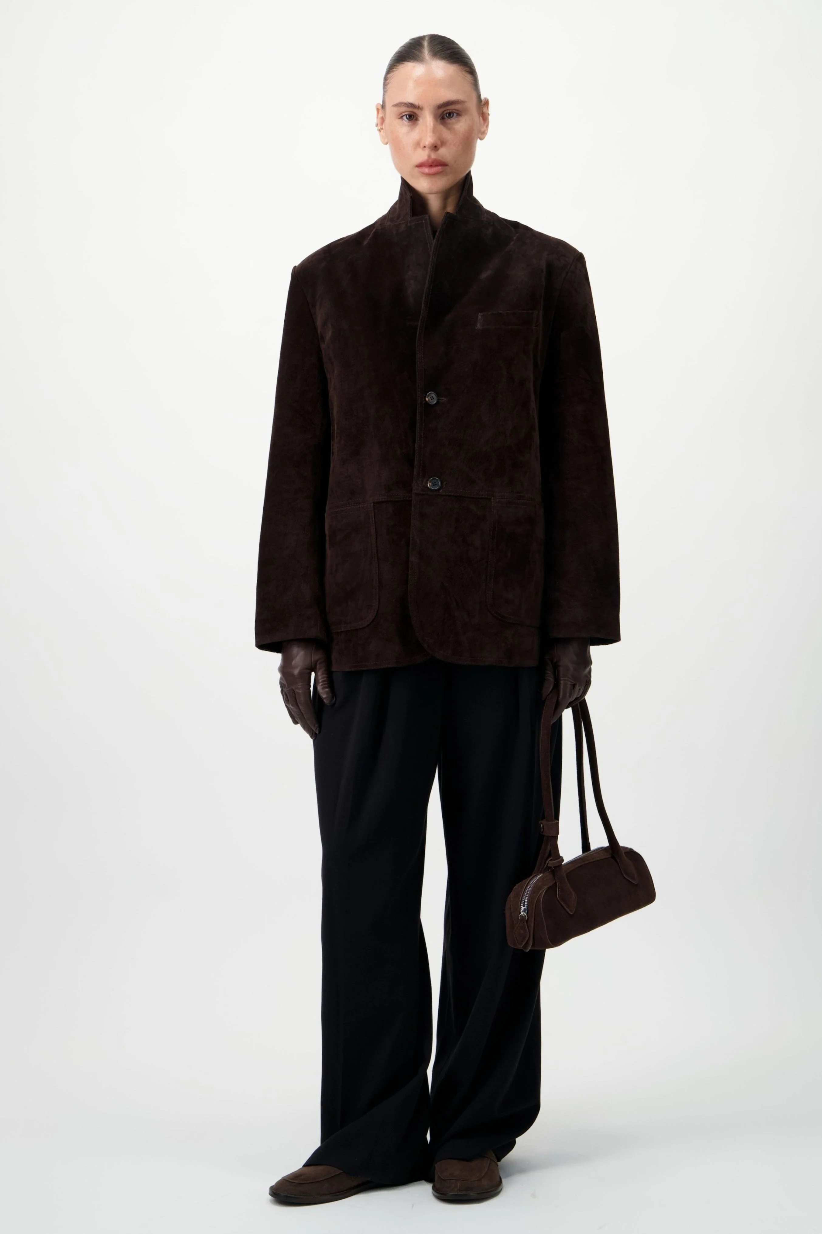 Suede Shoulder Bag - Brown - Image 8