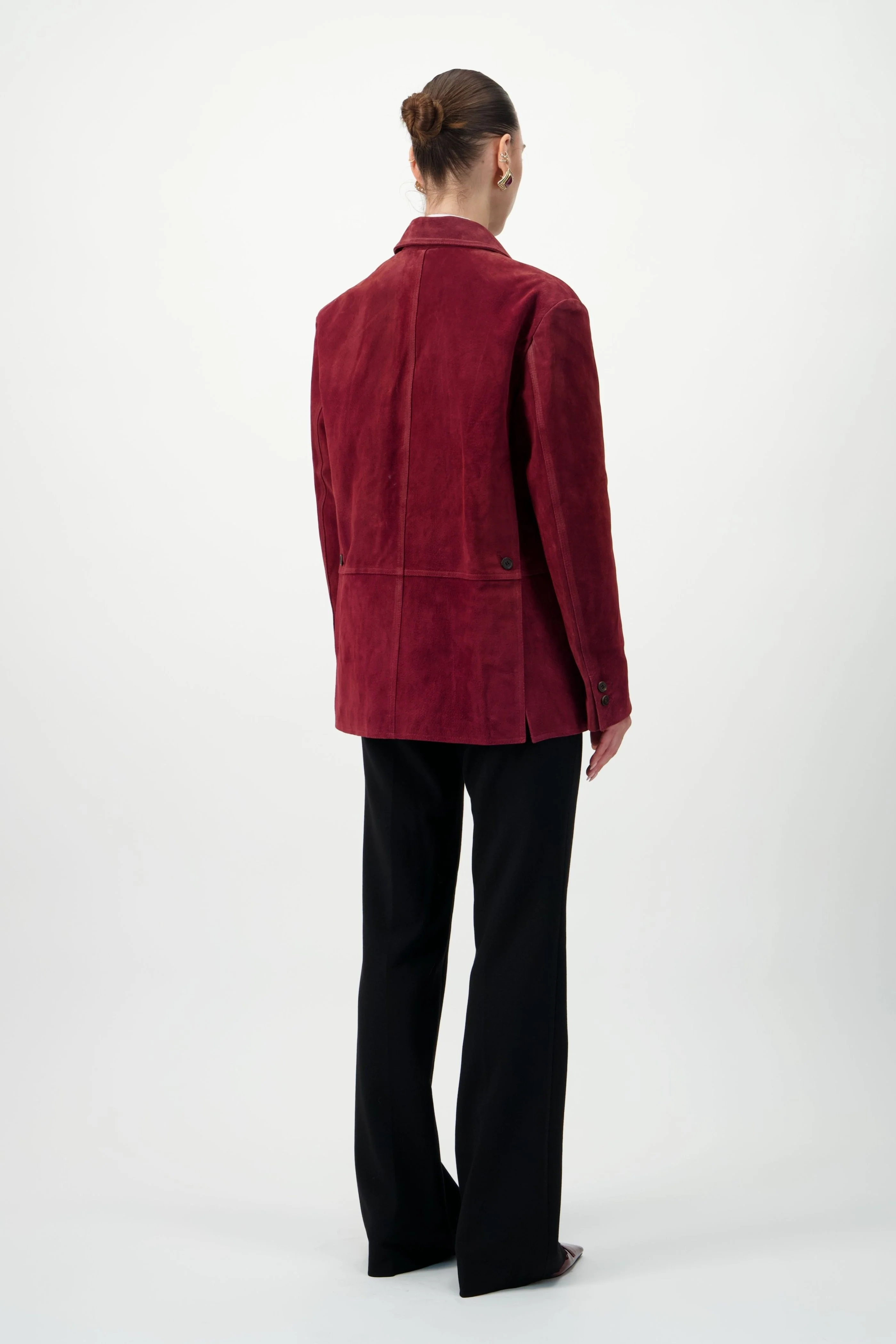 Suede Leather Blazer - Dark Red - Image 4
