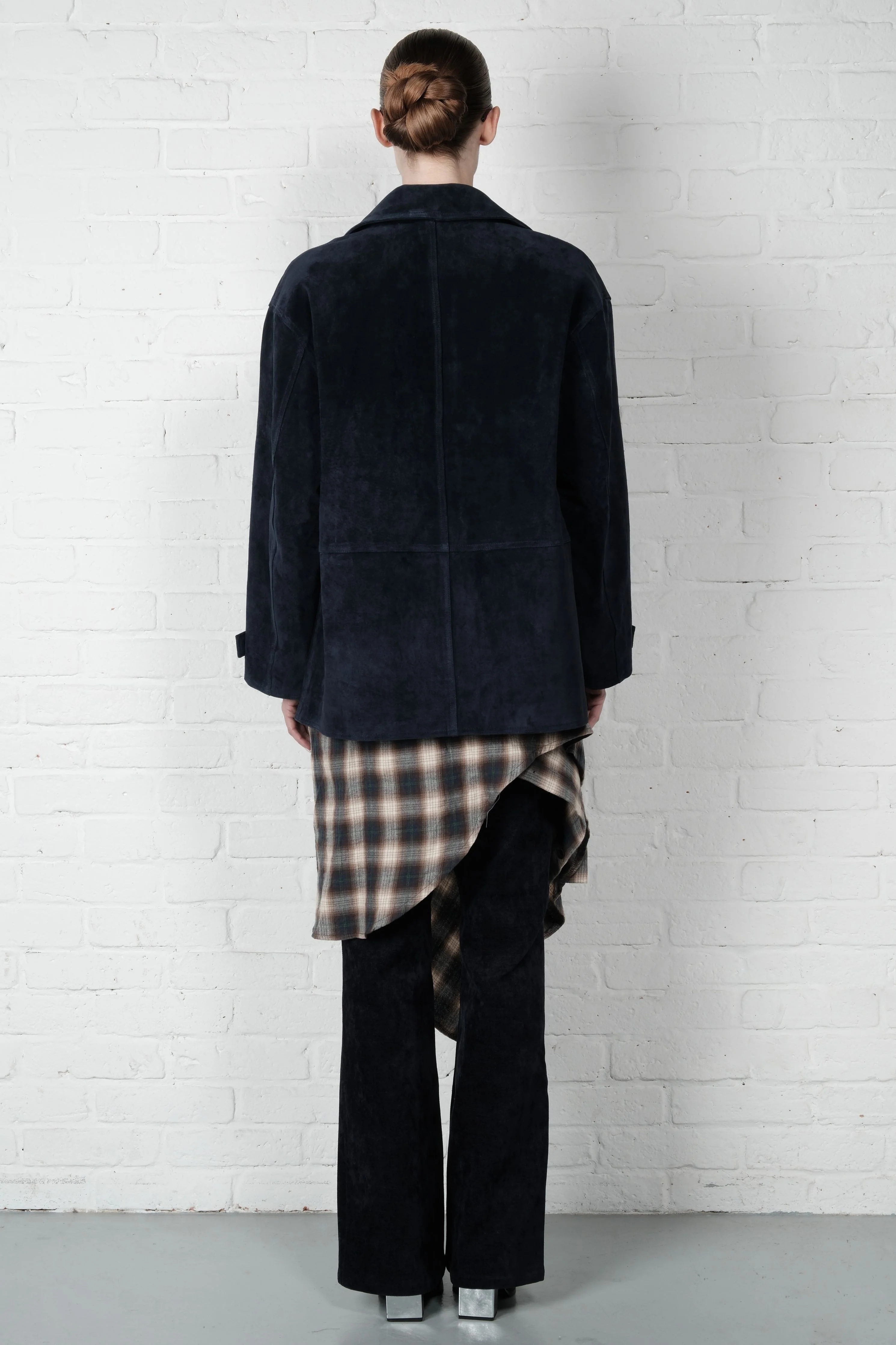 Suede Leather Blazer - Navy - Image 2
