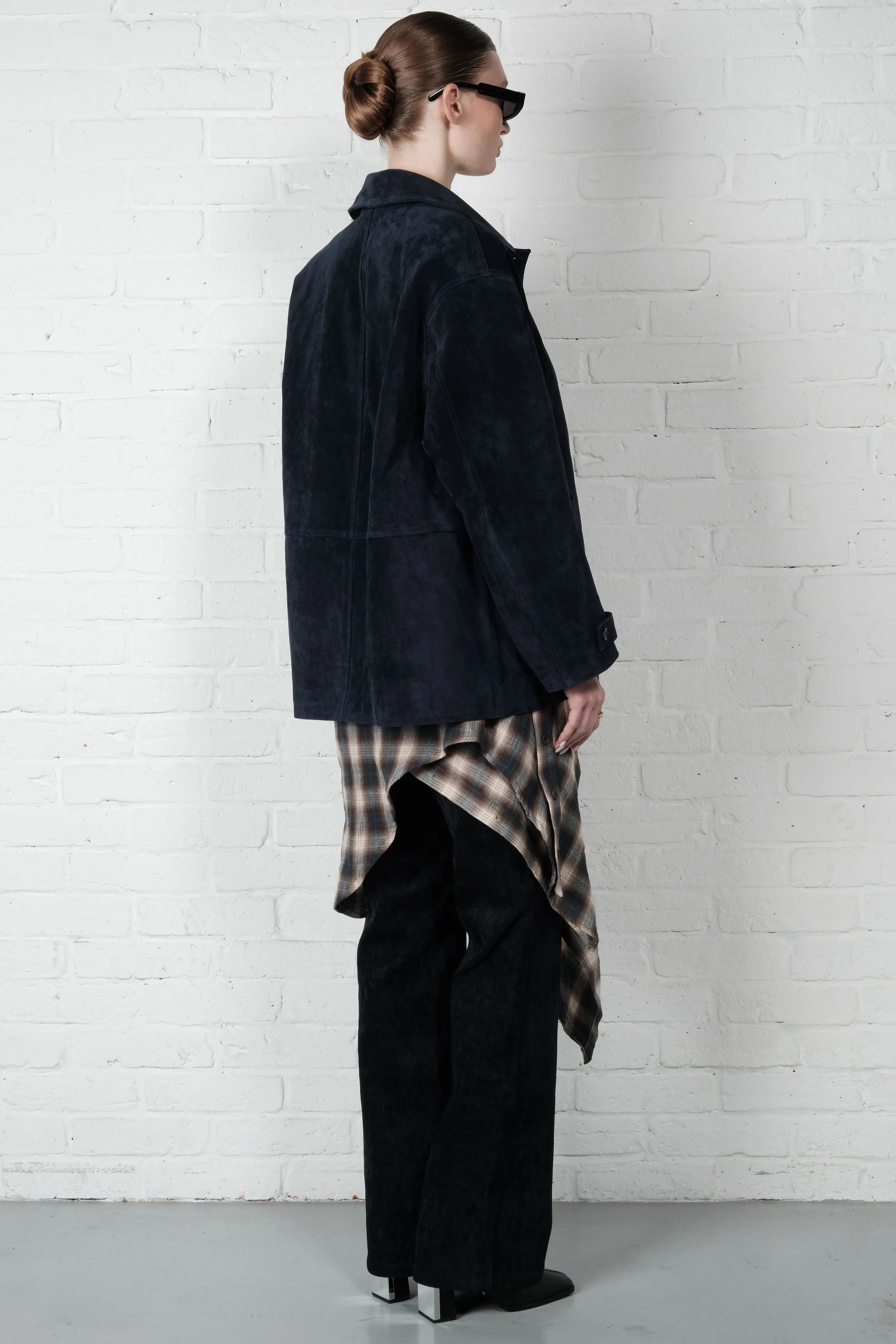 Suede Leather Blazer - Navy - Image 3